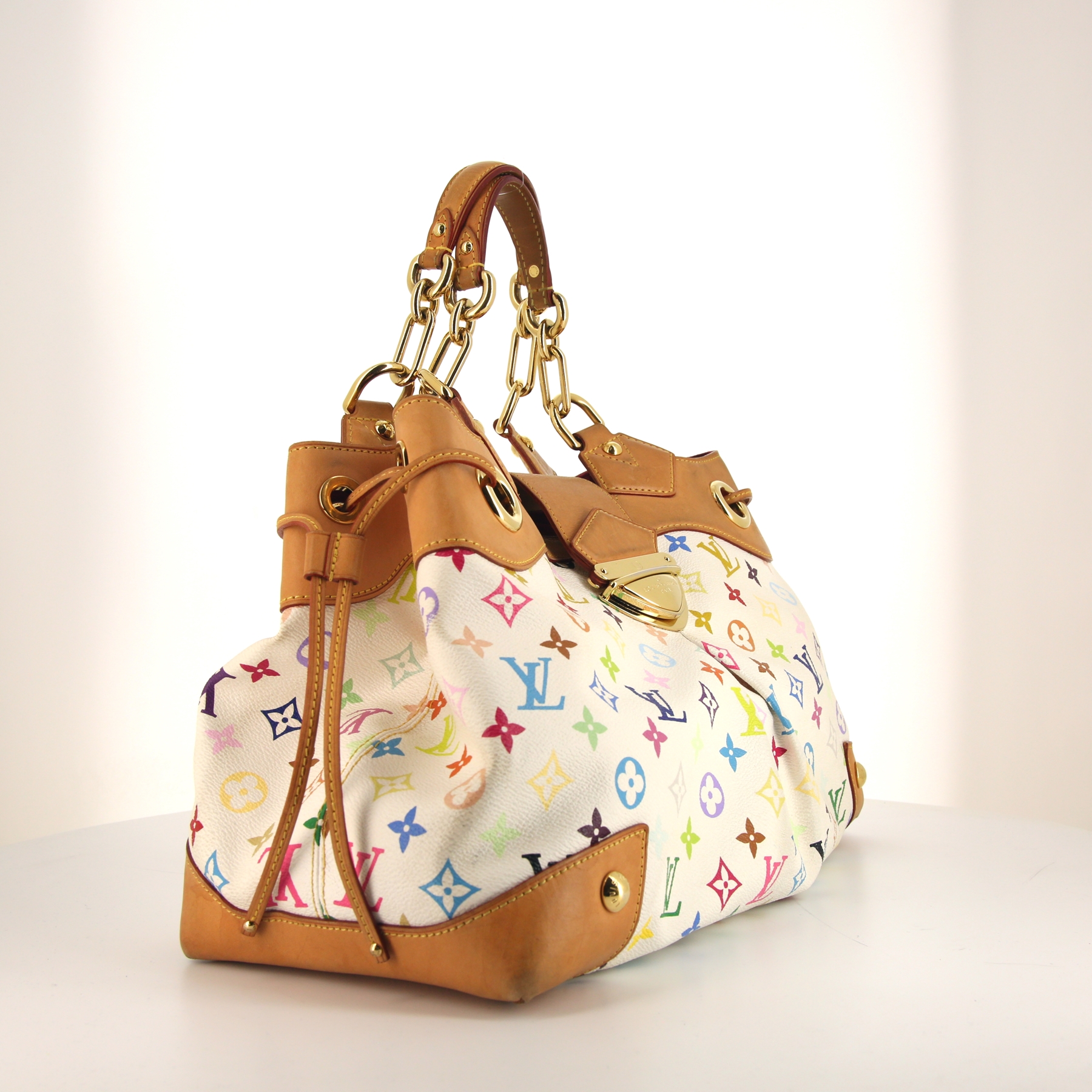 Louis Vuitton Ursula handbag in white multicolor monogram canvas and natural leather