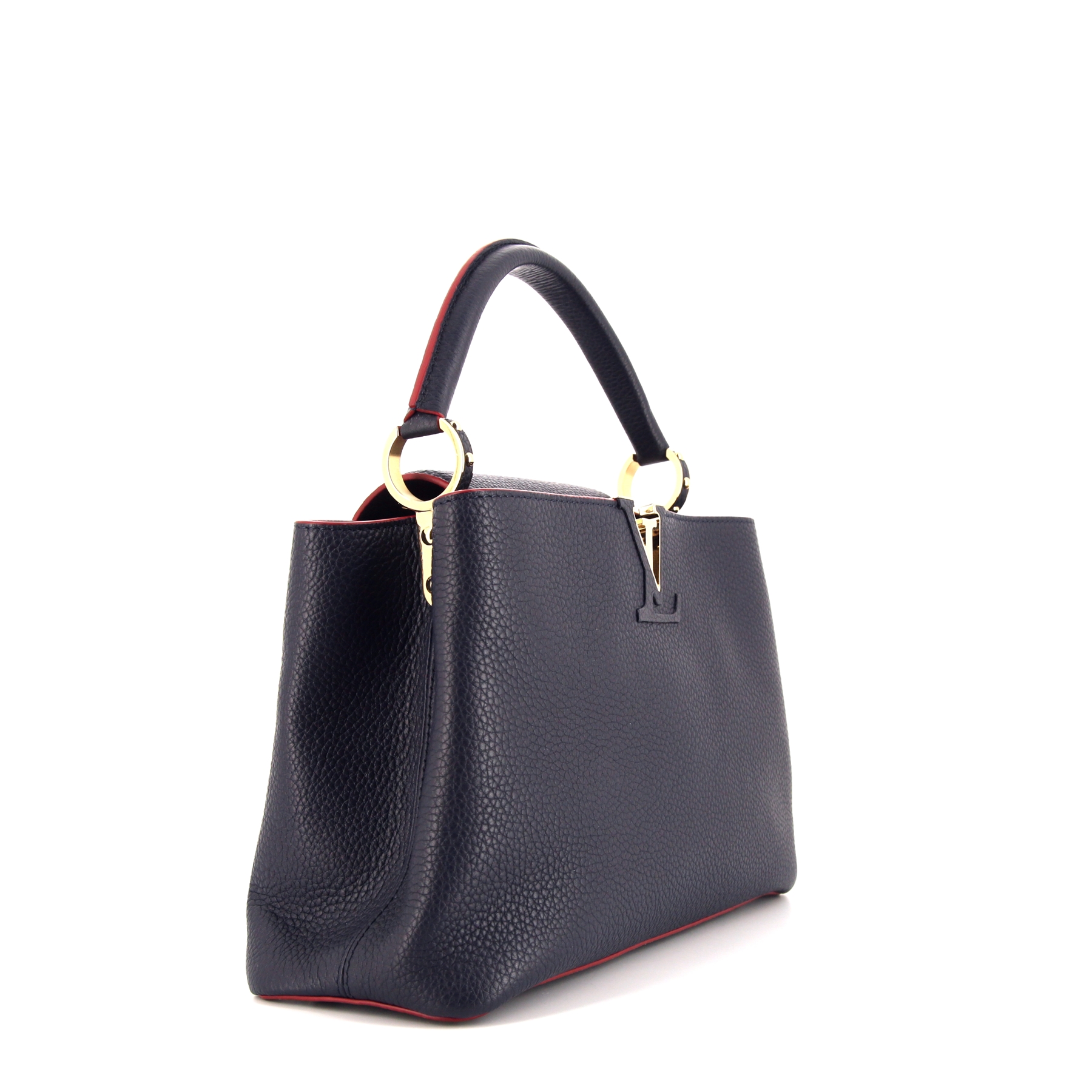 Louis Vuitton  Capucines MM medium model  shoulder bag  in blue grained leather  and red piping