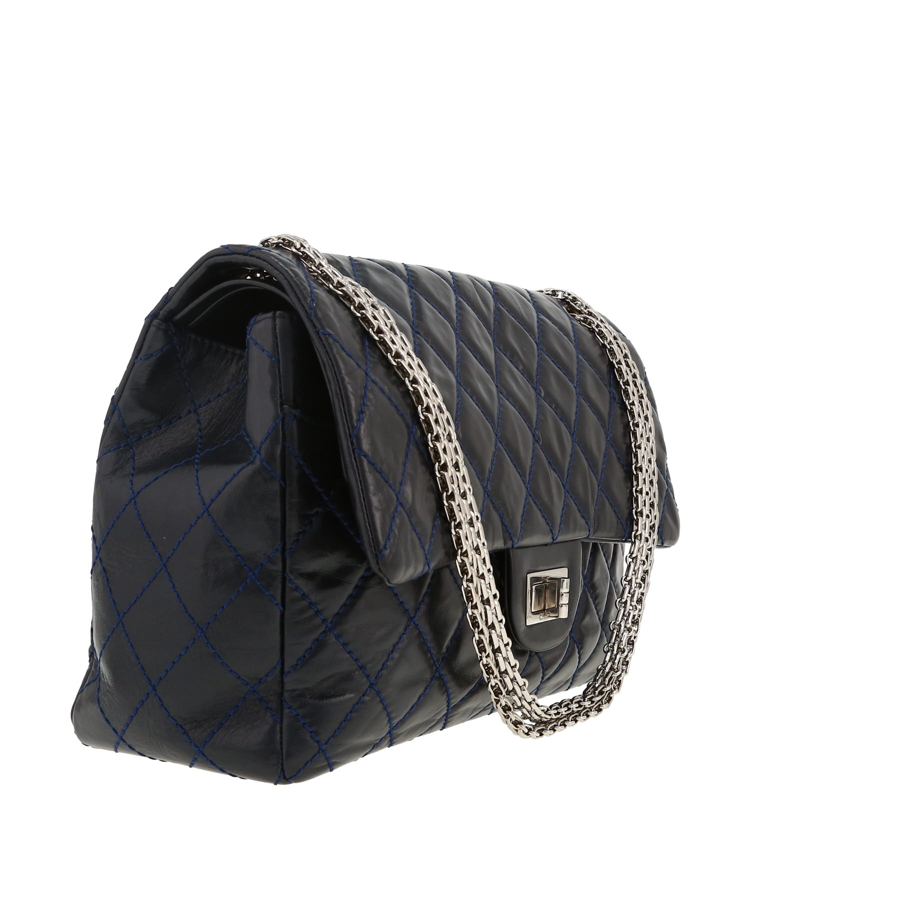Chanel 2.55 handbag in navy blue quilted leather