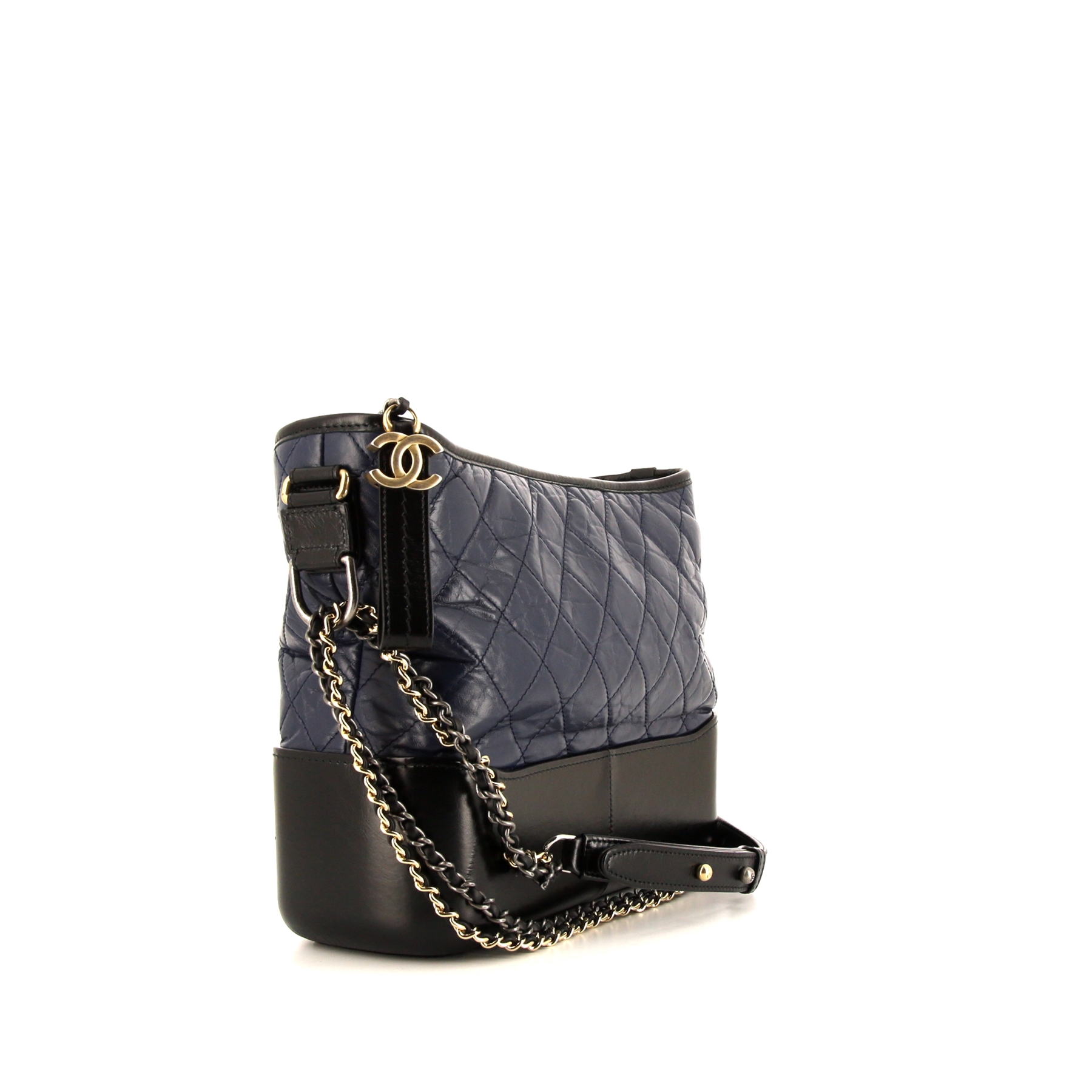 Bolso bandolera Chanel  Gabrielle  modelo mediano  en cuero acolchado azul y cuero liso negro