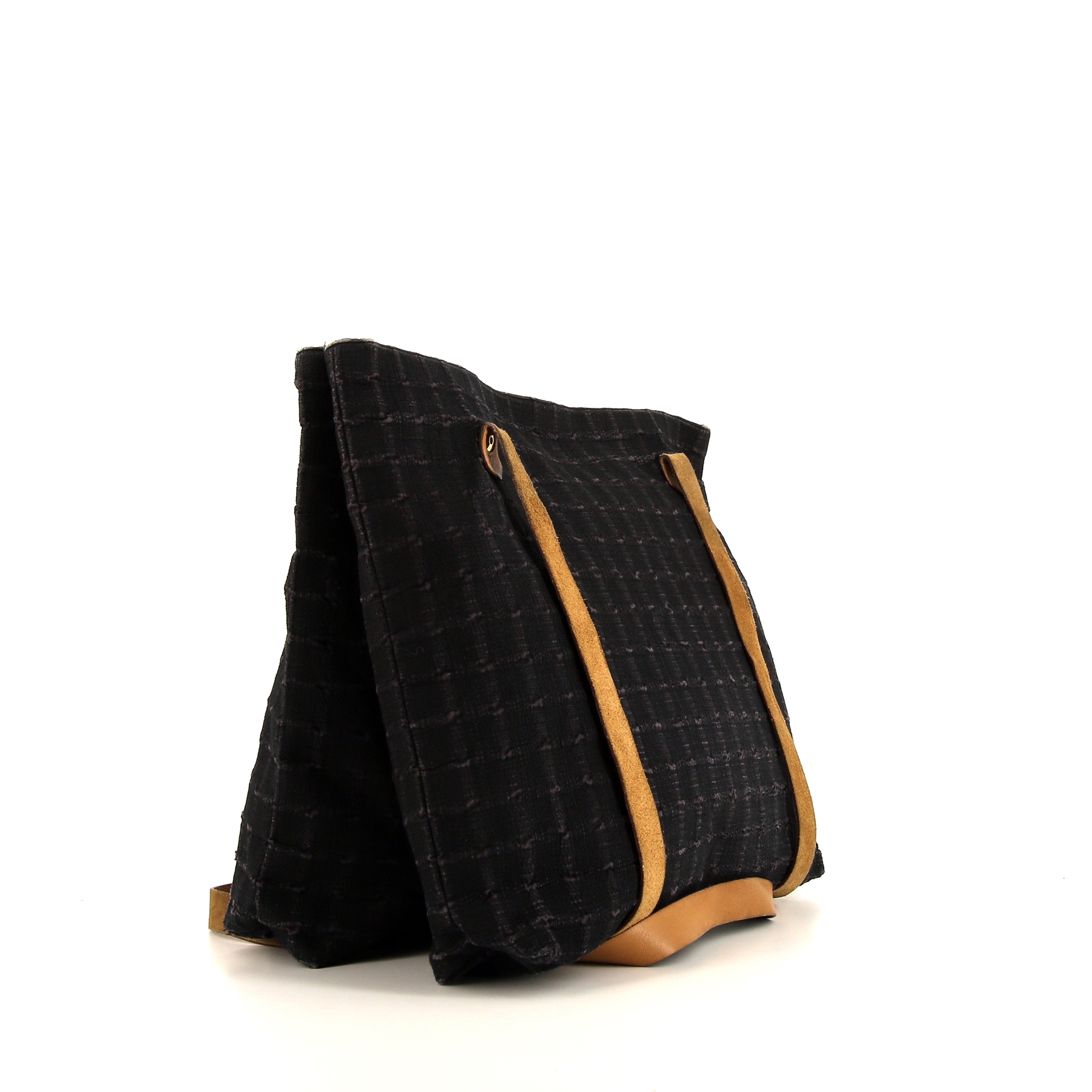 Sac cabas Hermès  Amedaba en toile bleue et cuir gold