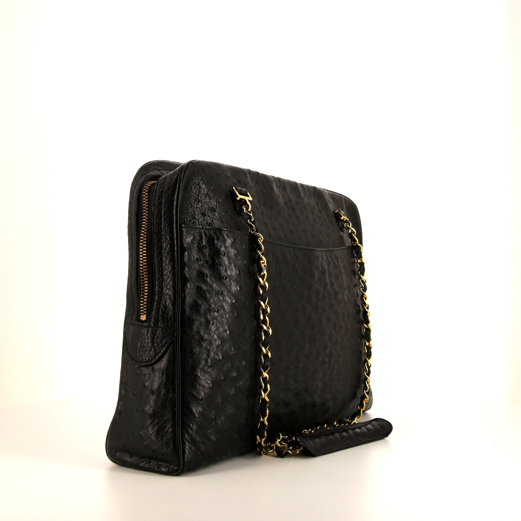Sac cabas Chanel Grand Shopping en autruche noire