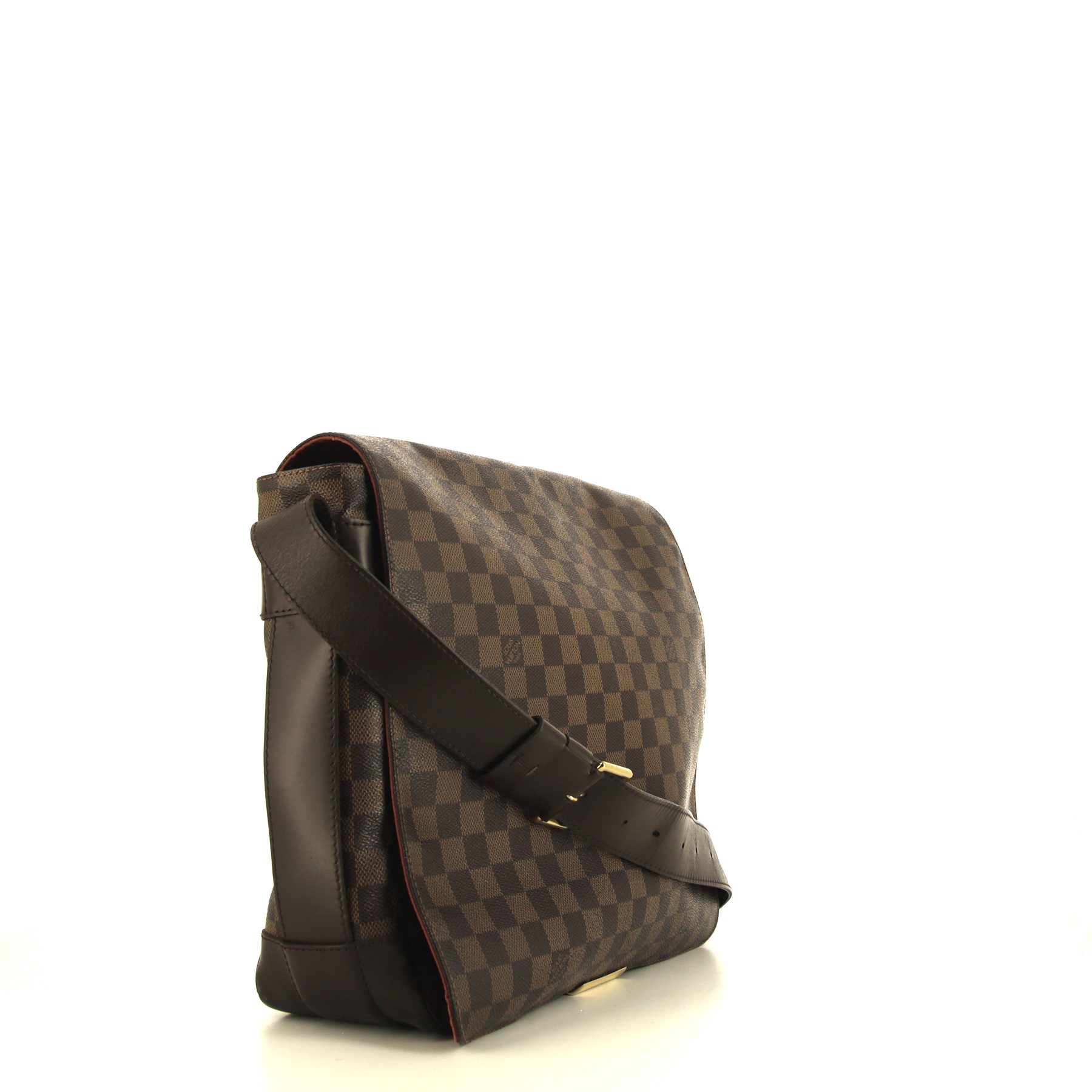 Borsa a tracolla Louis Vuitton Bastille in tela cerata con motivo a scacchi ebano e pelle marrone