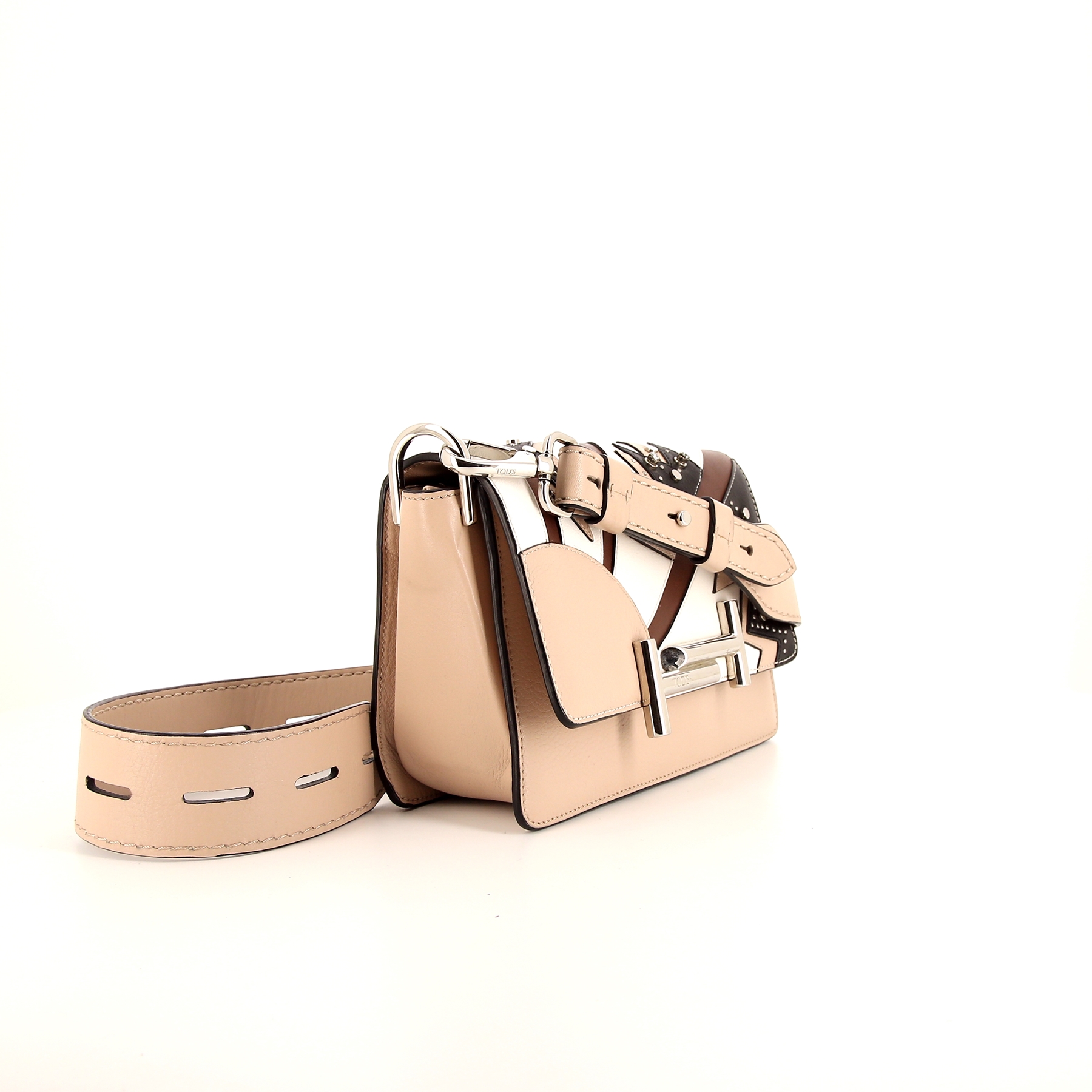 Sac bandoulière Tod's Double T Rock Strass en cuir beige