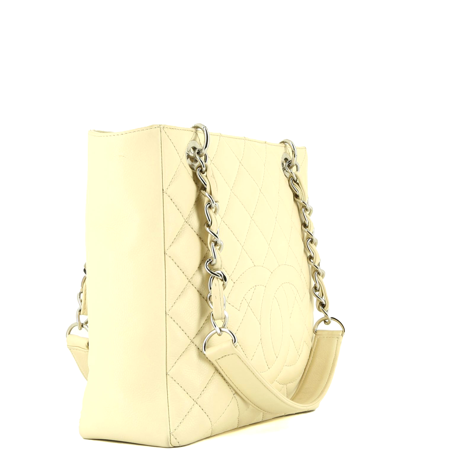 Chanel Shopping GST small model handbag in beige quilted grained leather