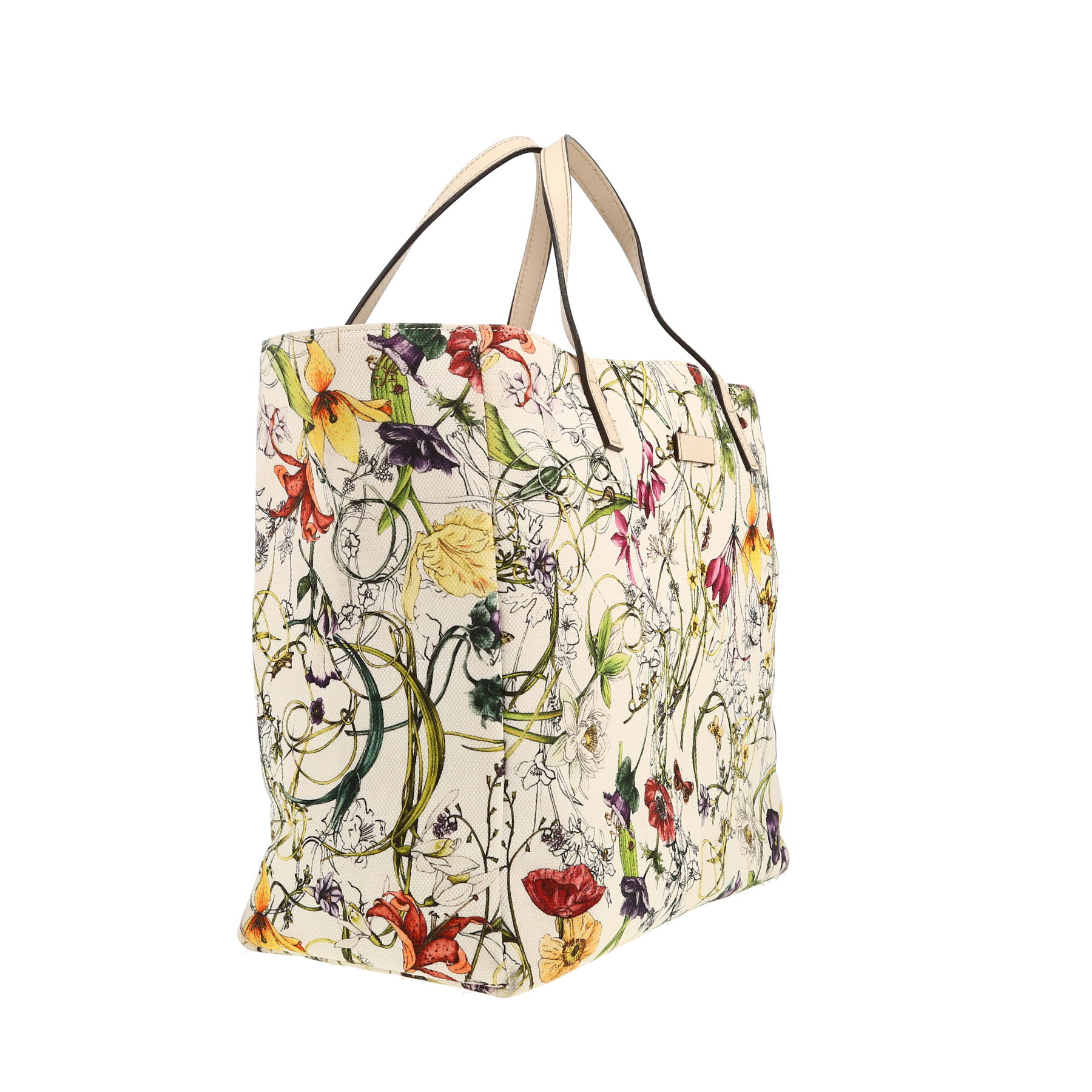 Gucci Floral Tote shopping bag in white canvas