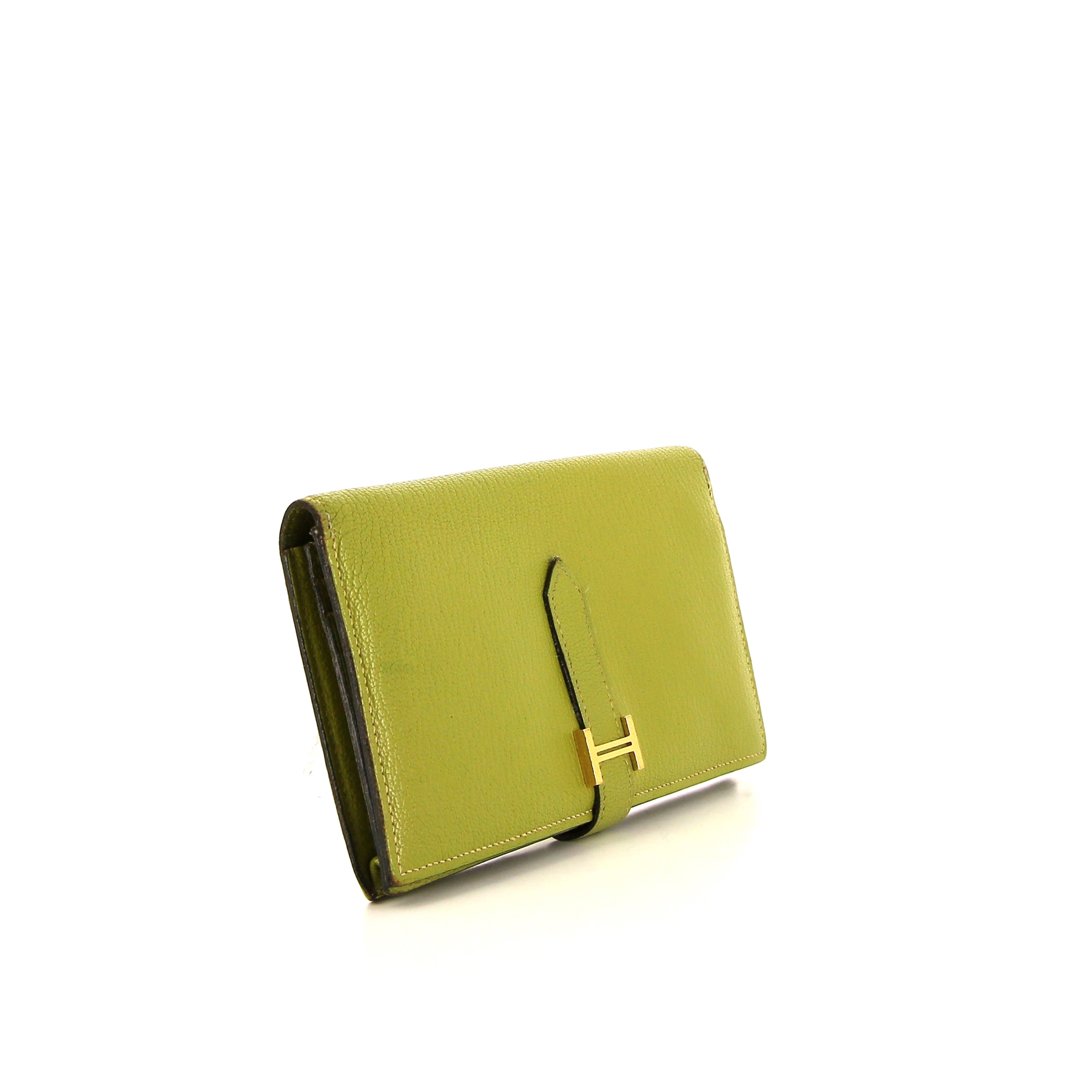 Portefeuille Hermès Béarn en chevre vert Chartreuse
