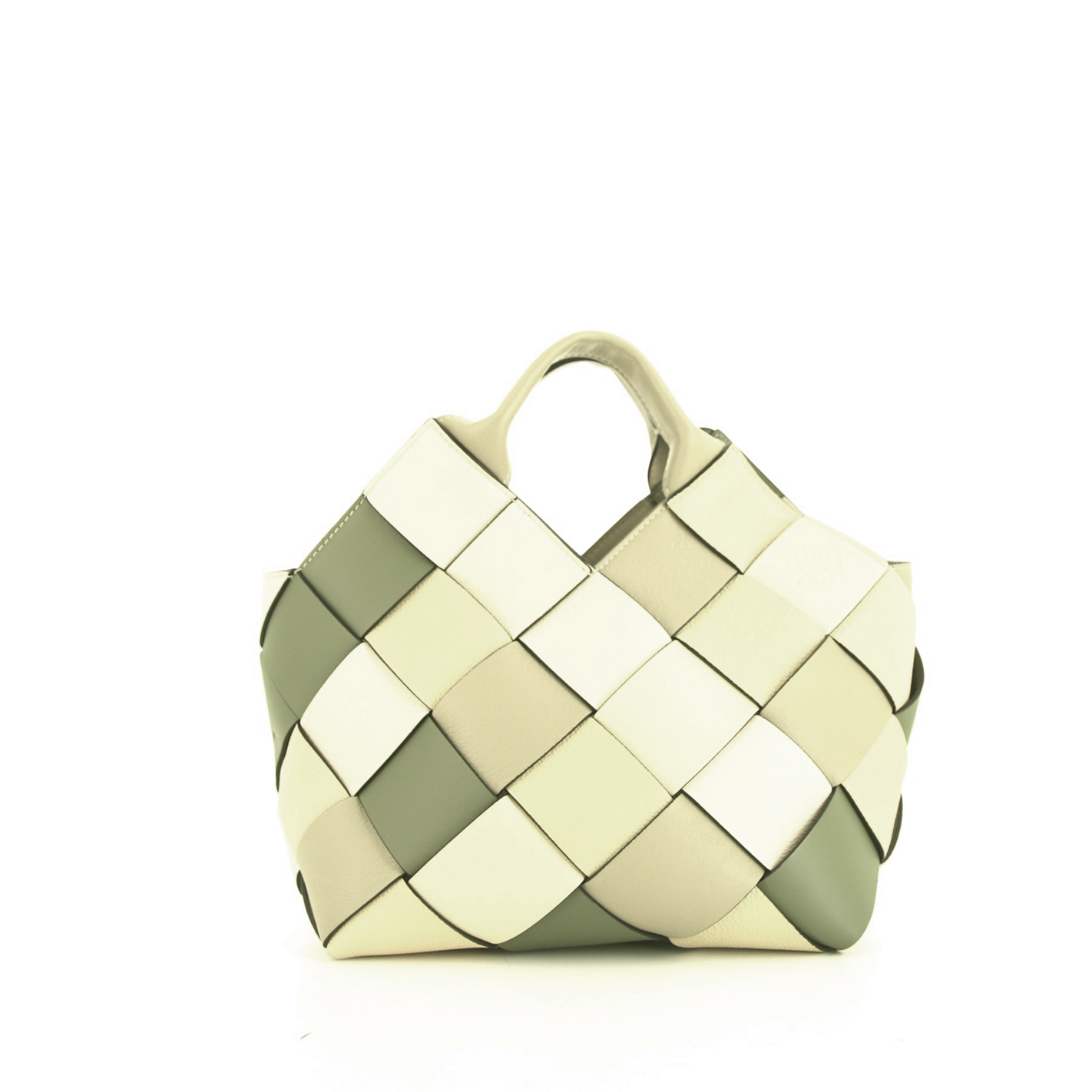 Woven Shopping Bag In Green And Beige Braided Leather
