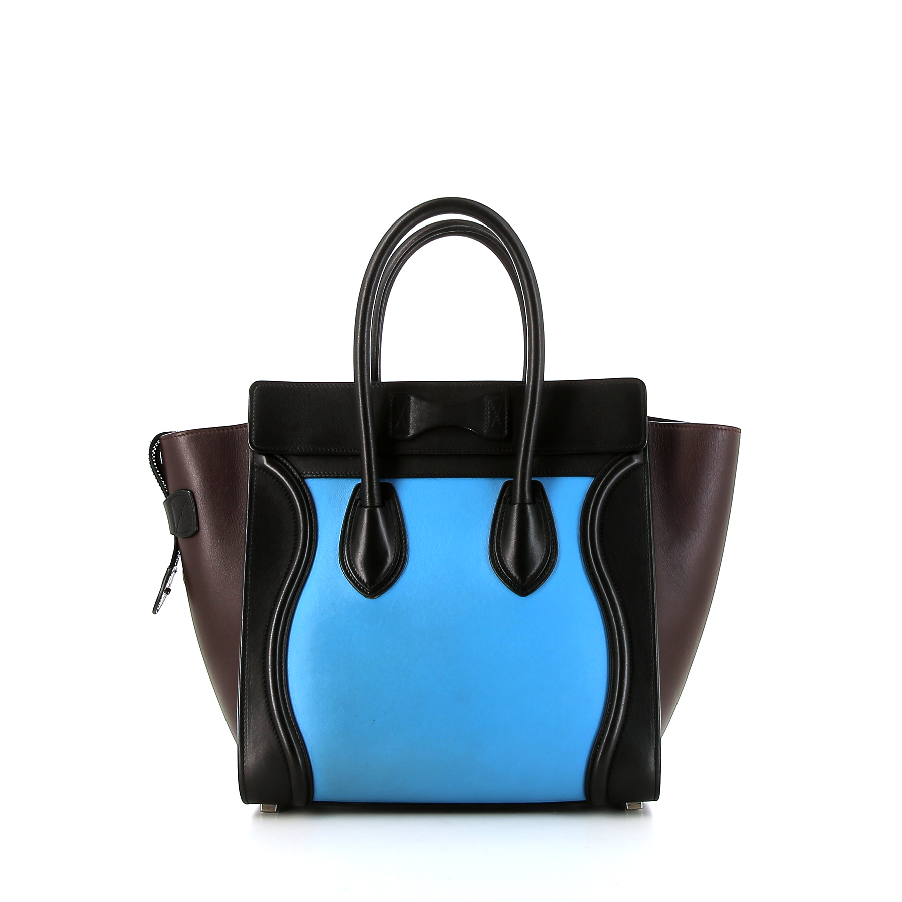 Luggage Micro Handbag In Blue, Black And Plum Tricolor Leather