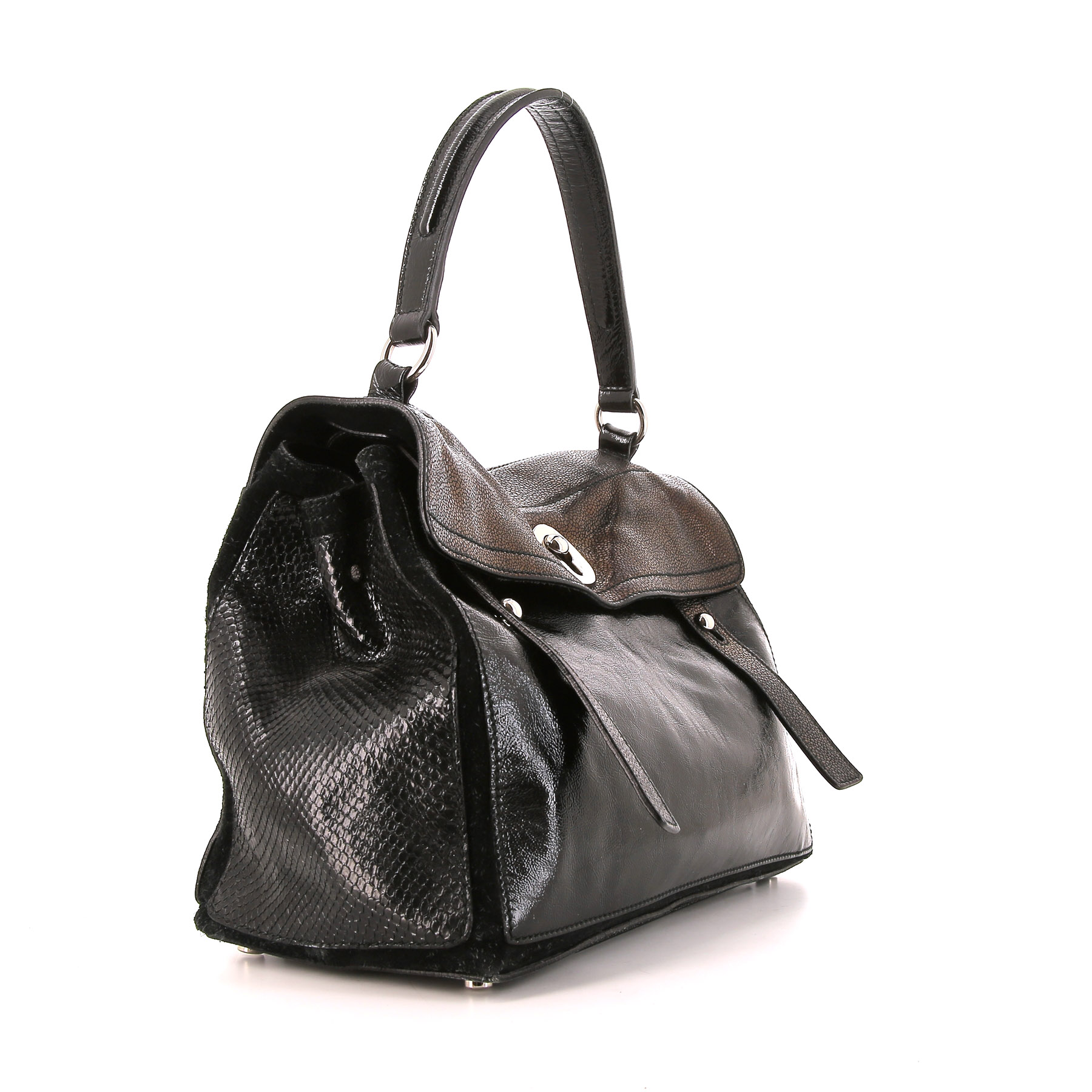 Sac à main Saint Laurent en cuir verni noir et python noir