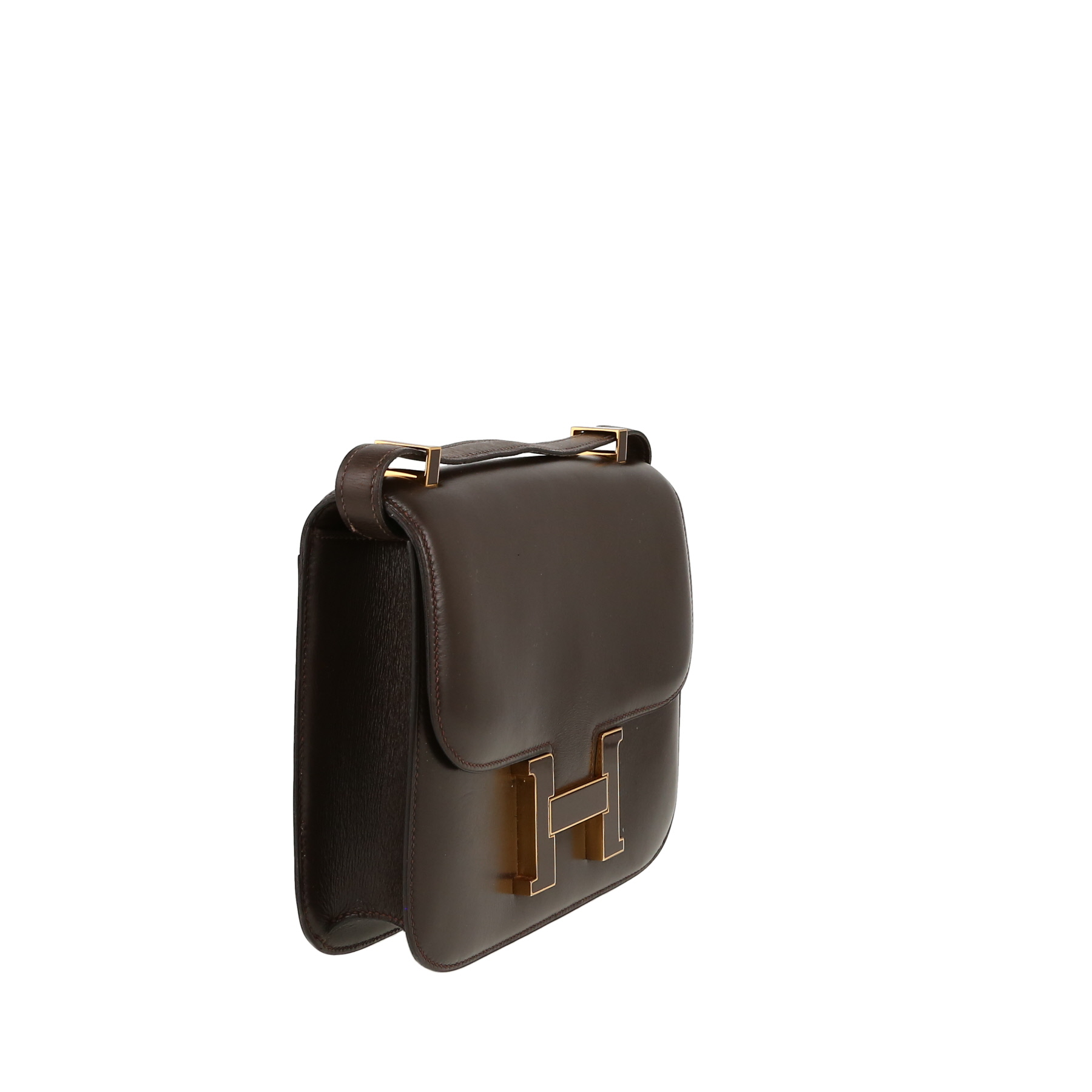 Sac à main Hermes Hermes Constance en cuir box marron-chocolat et émail marron