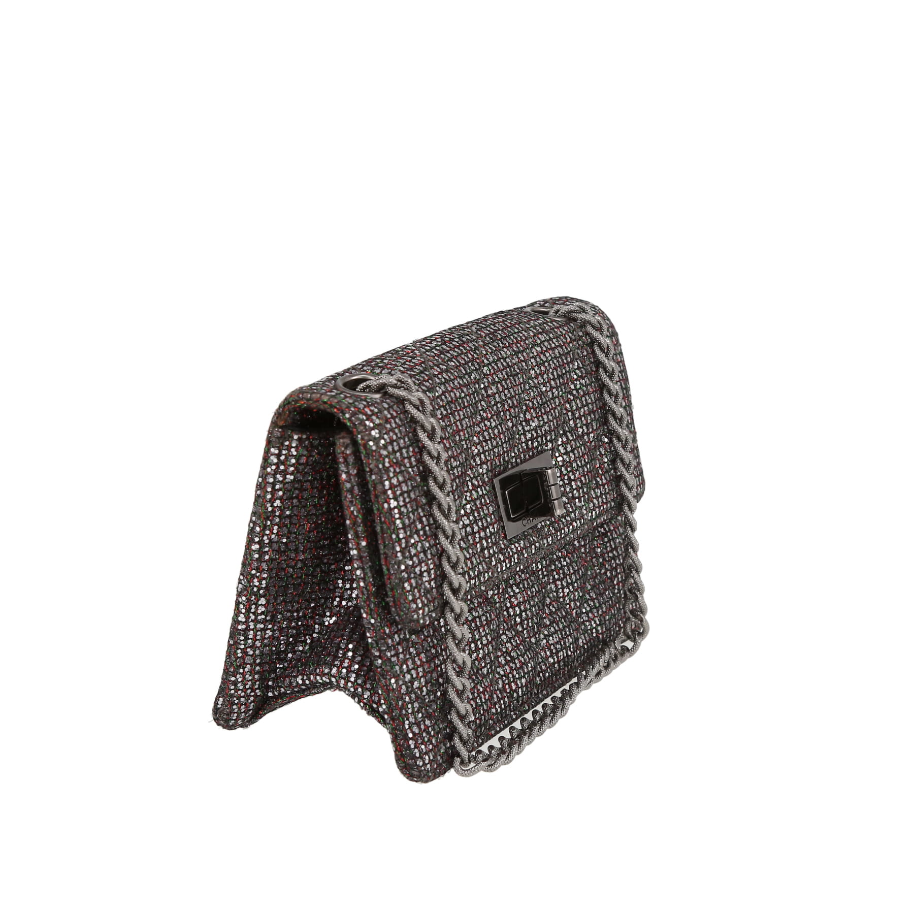 Sac à main Chanel 2.55 mini en toile matelassée argentée