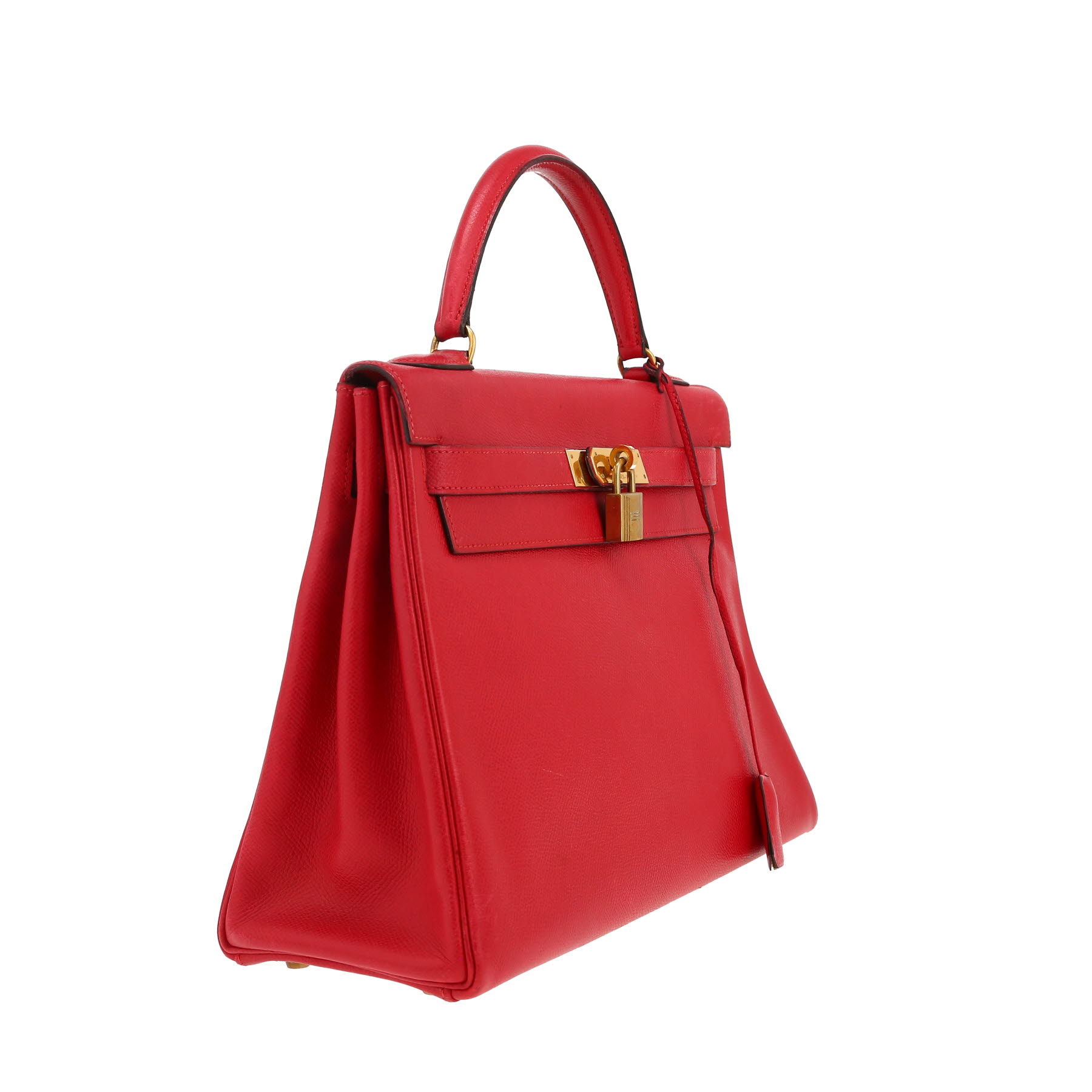 Sac à main Hermes Kelly 32 cm en cuir Courchevel rouge