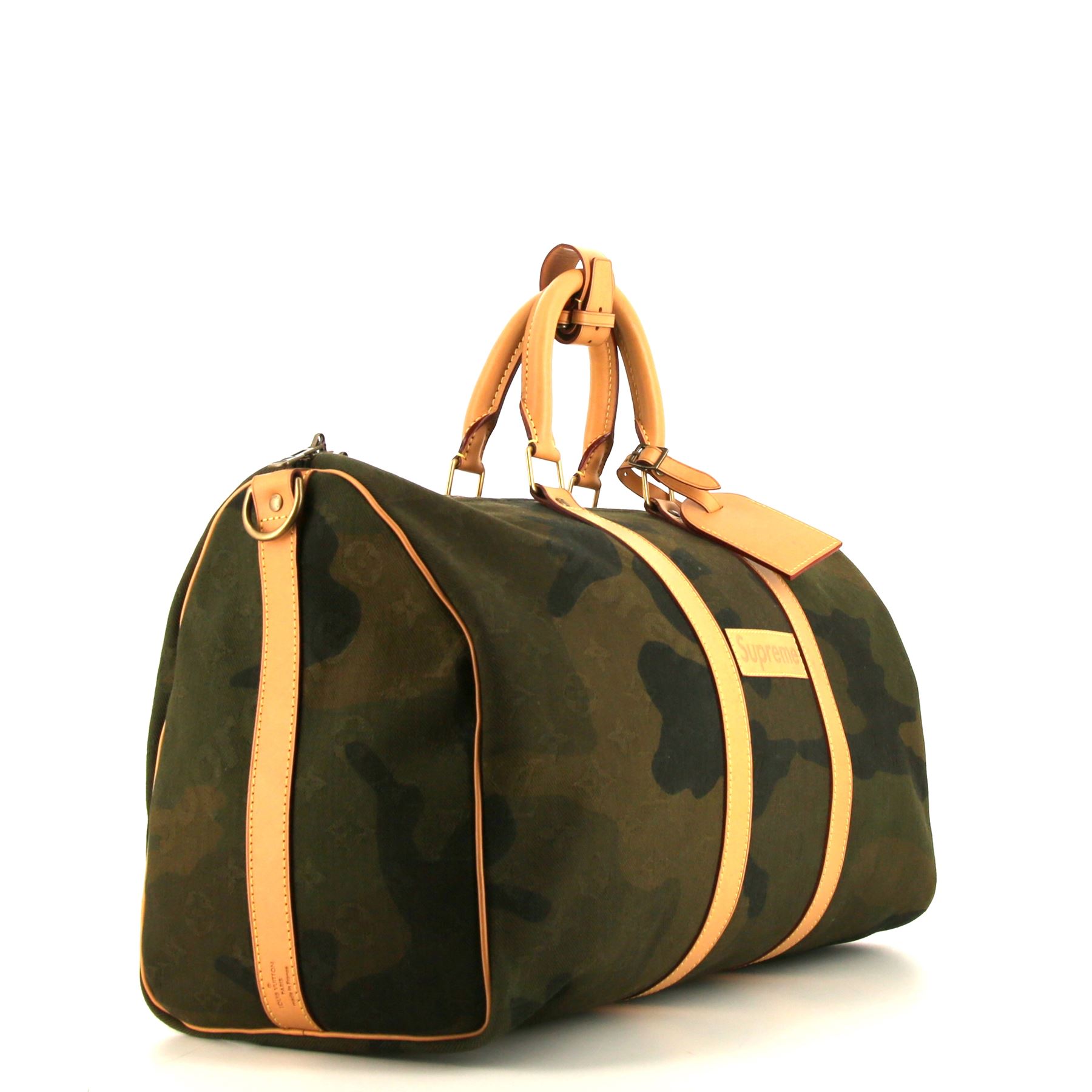 Louis Vuitton Keepall 45 travel bag  in green camouflage canvas  and natural leather