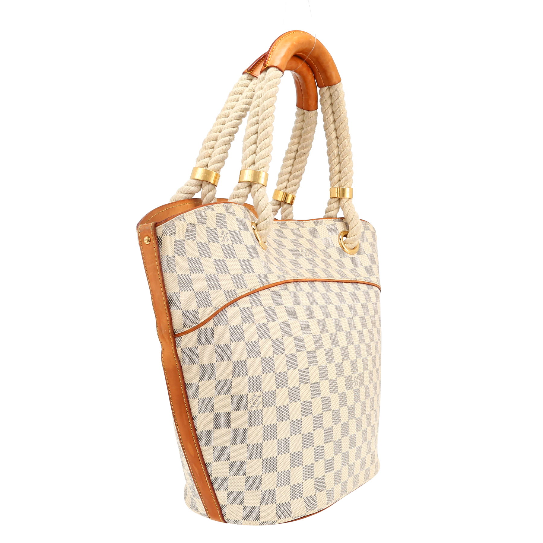 Sac cabas Louis Vuitton Pampelonne grand modèle en toile damier azur et cuir naturel