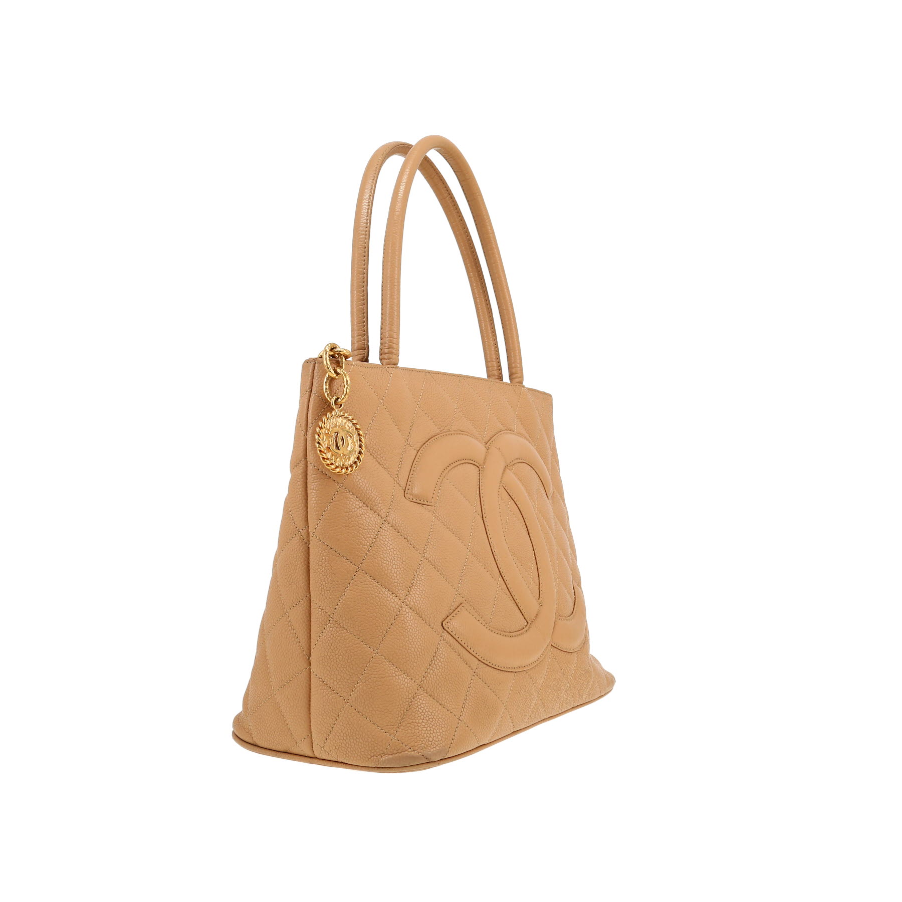 Borsa Chanel  Medaillon in pelle martellata e trapuntata beige