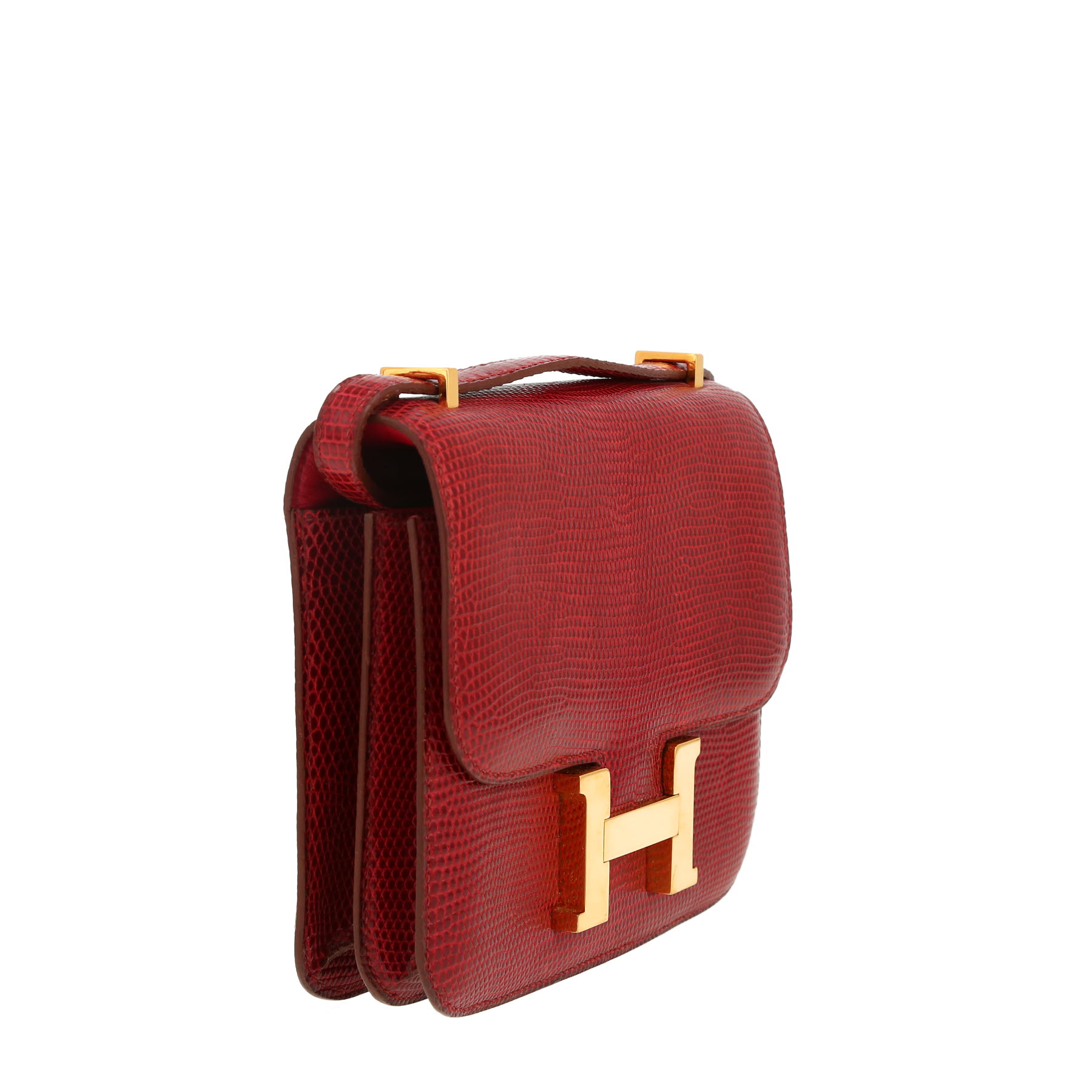 Borsa a tracolla Hermes Constance mini in lucertola rossa