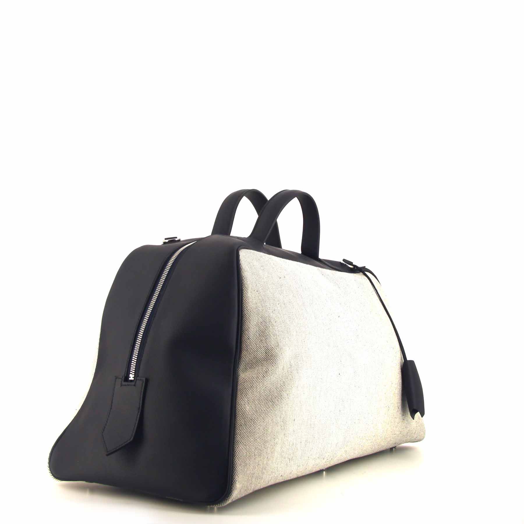 Hermès Cavour travel bag in blue Cristobal taurillon leather and beige "H" canvas