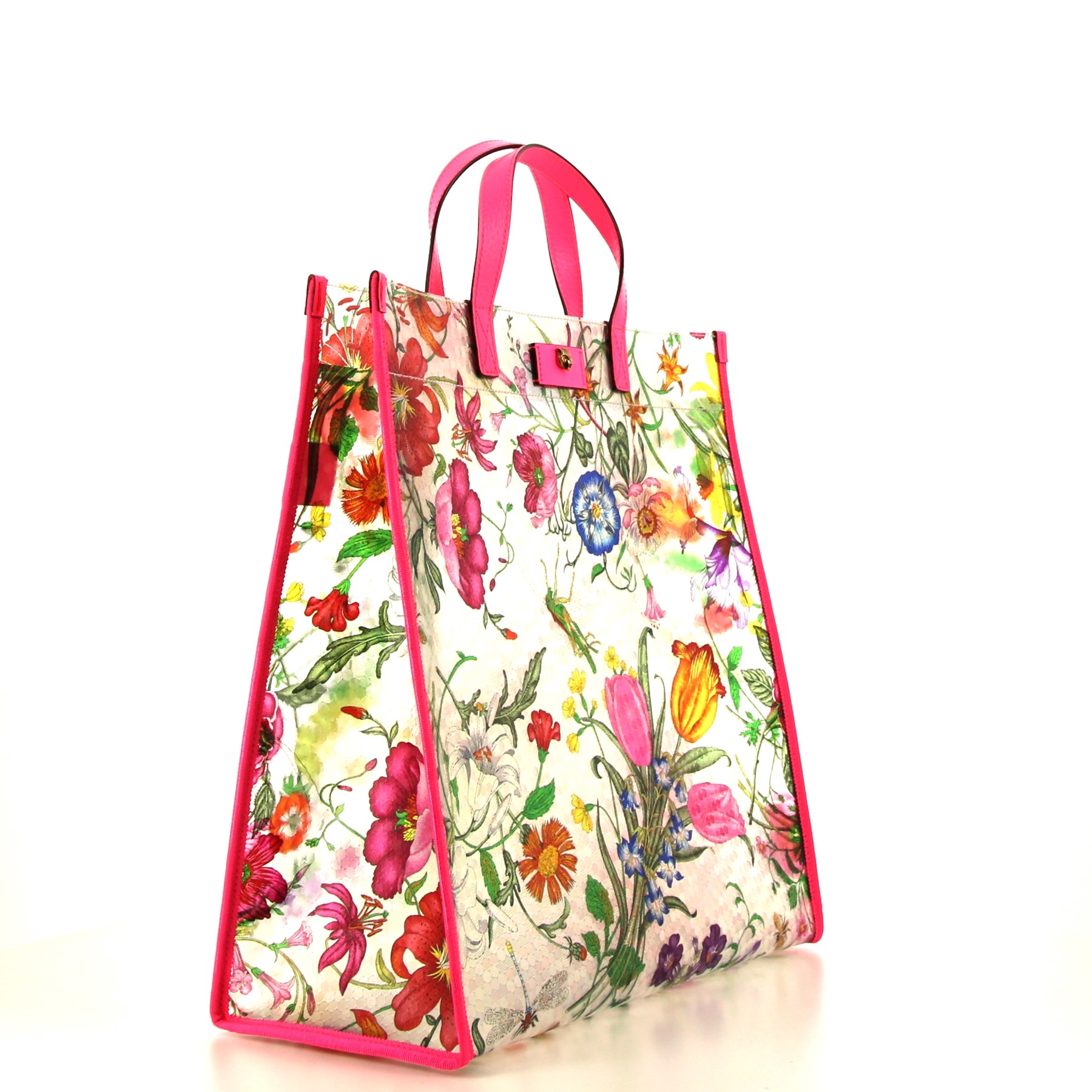 Gucci shopping bag in transparent plastic and pink leather