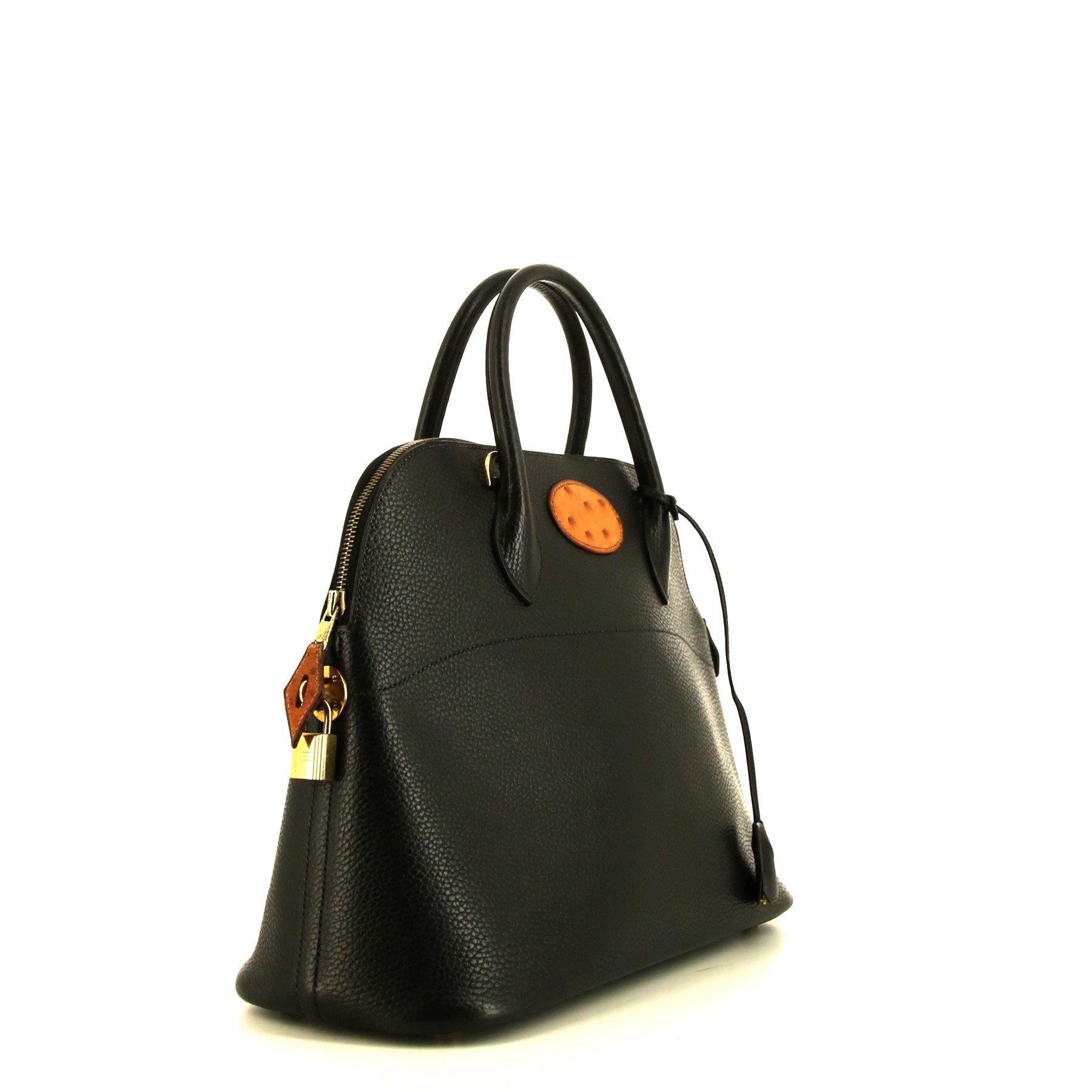 Hermès Bolide 37 cm handbag in black Ardenne leather and gold ostrich leather