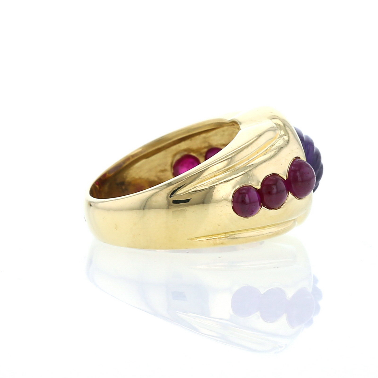 Vintage 1990's ring in yellow gold,  amethyst and ruby