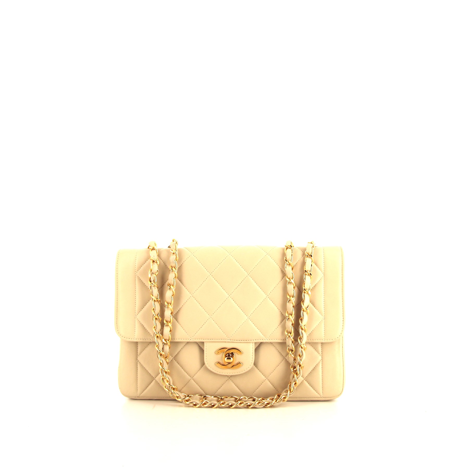 Handbag In Cream Color Quilted Leather