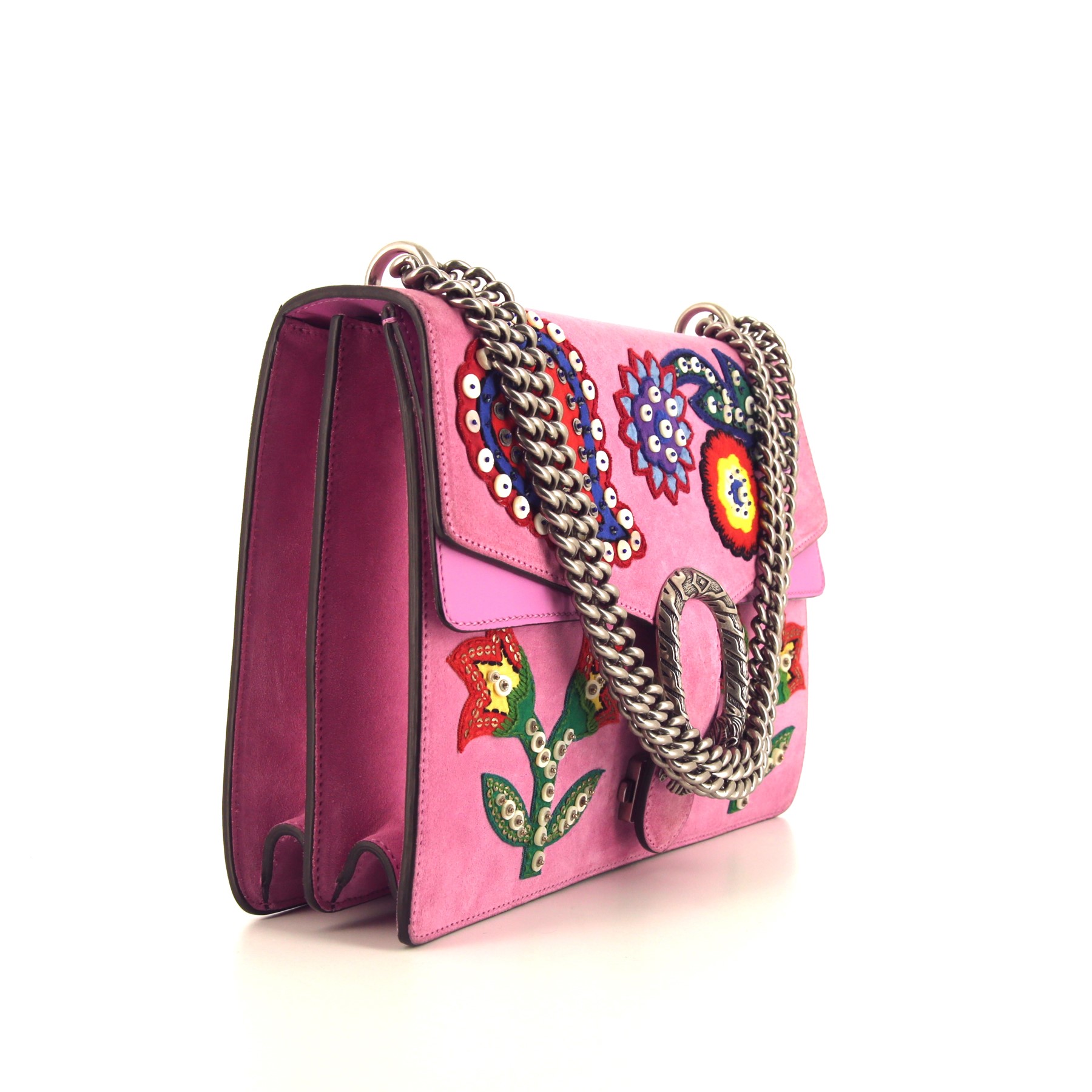 Borsa Gucci Dionysus in camoscio rosa a fiori