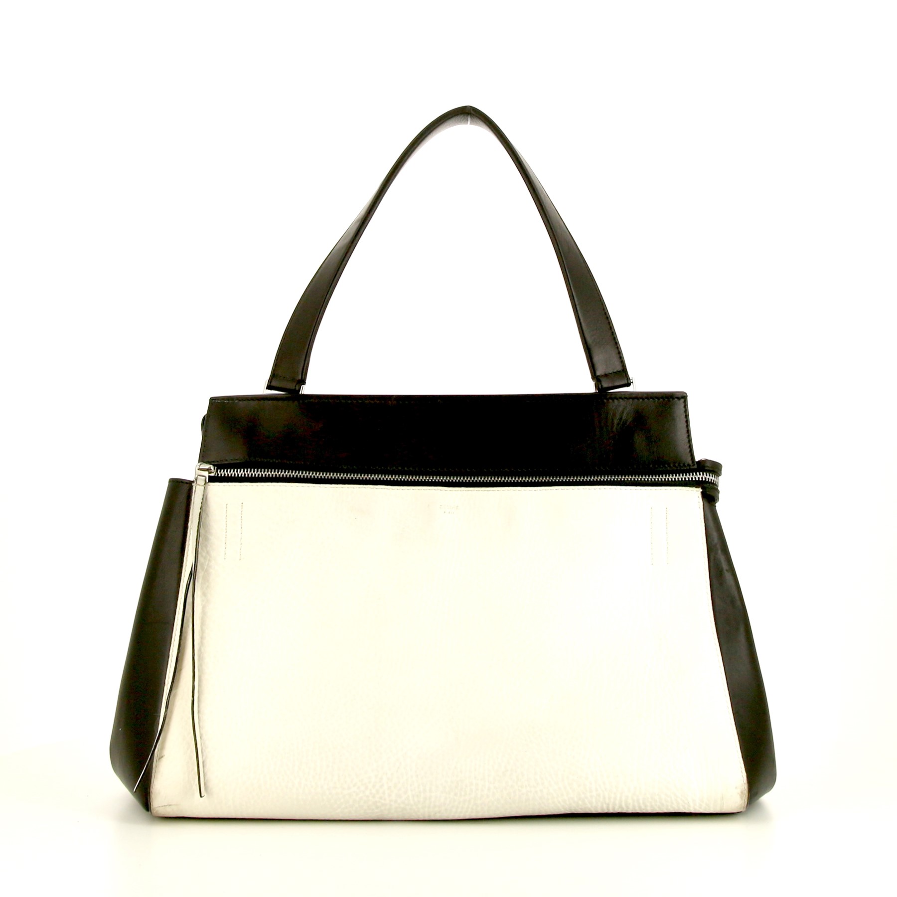 Edge Handbag In White And Black Grained Leather