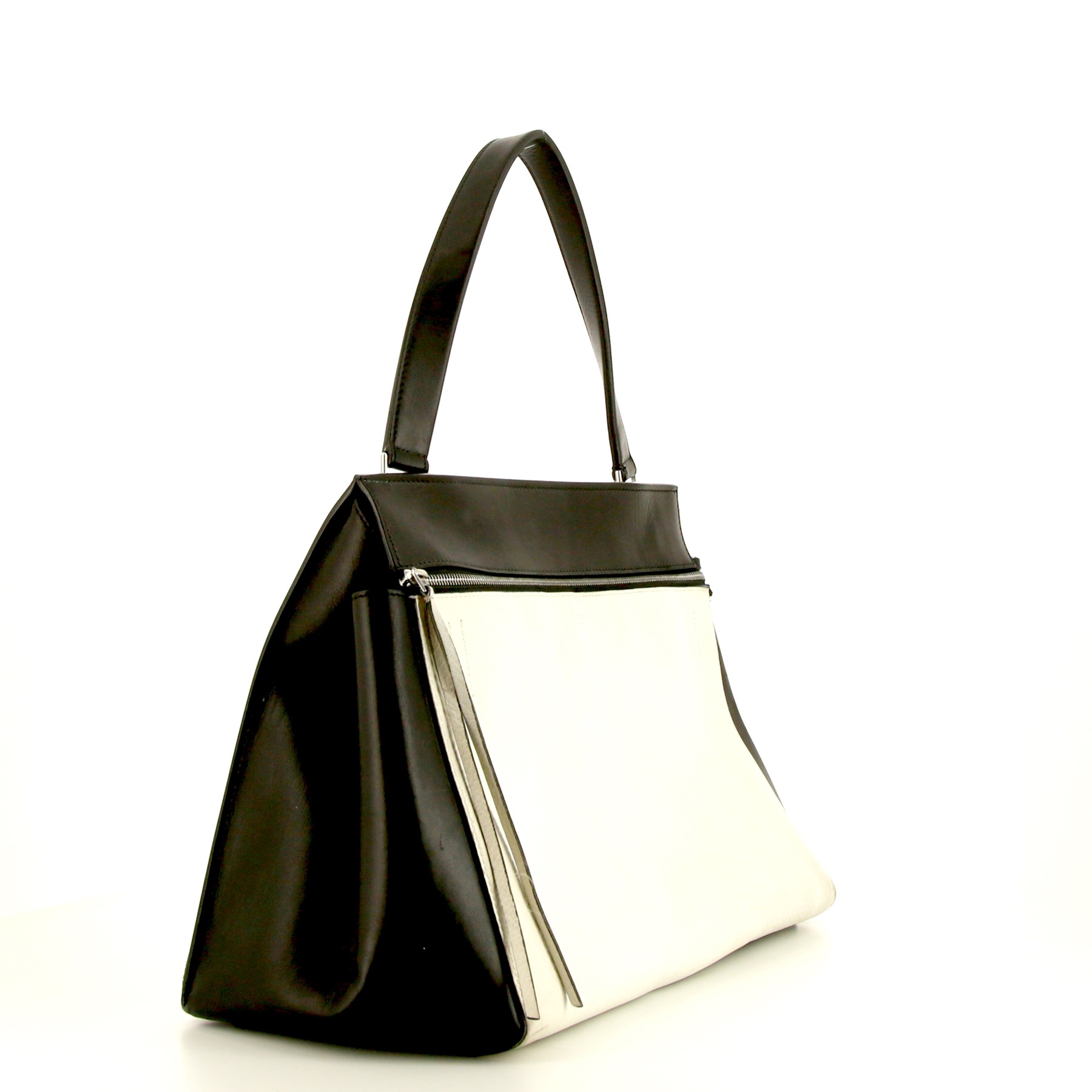 Celine Edge handbag in white and black grained leather
