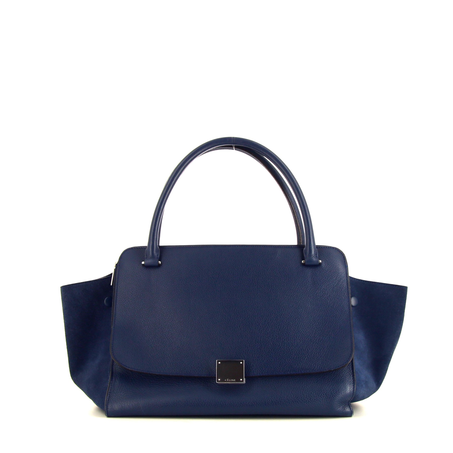 Trapeze Handbag In Blue Leather And Blue Suede