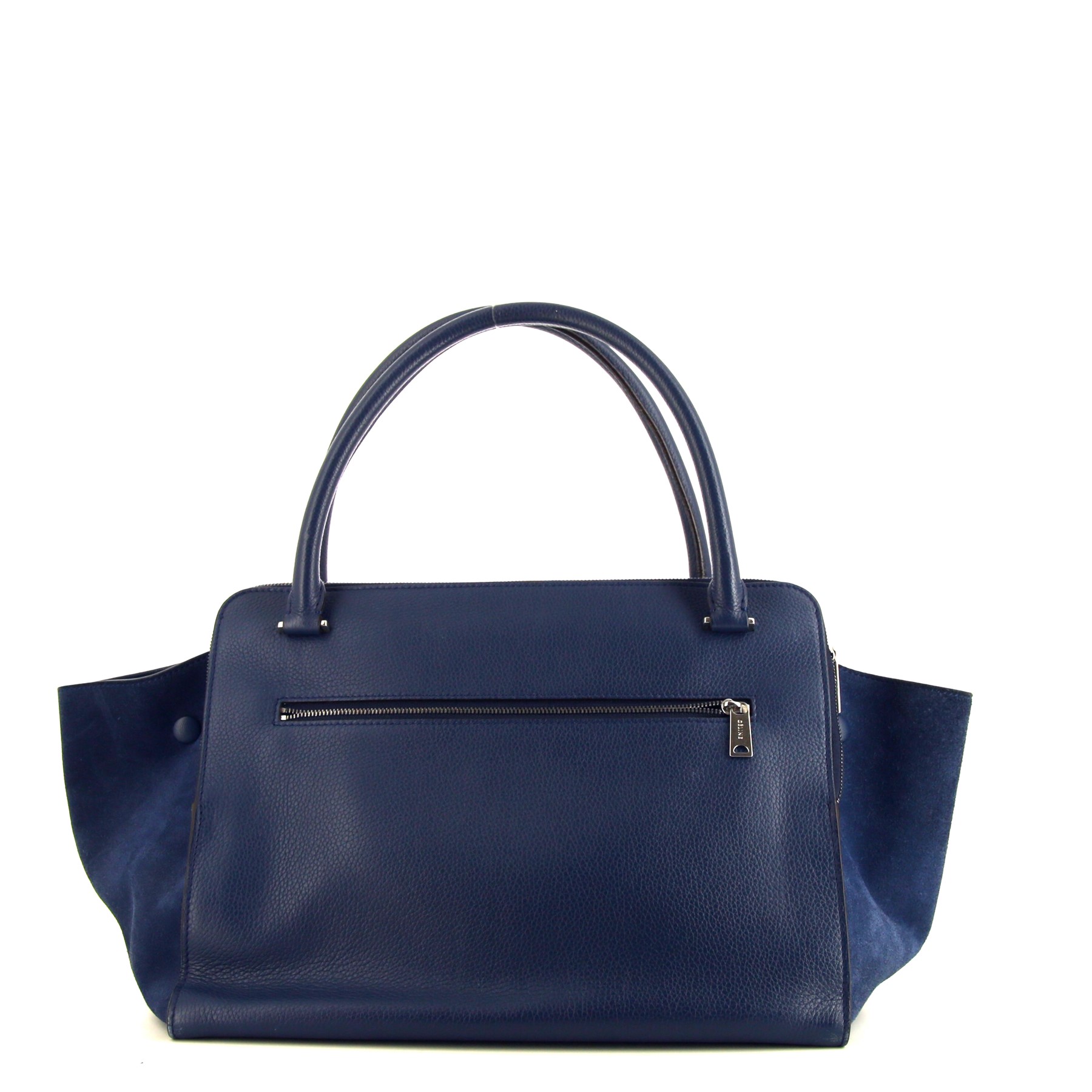 Trapeze Handbag In Blue Leather And Blue Suede