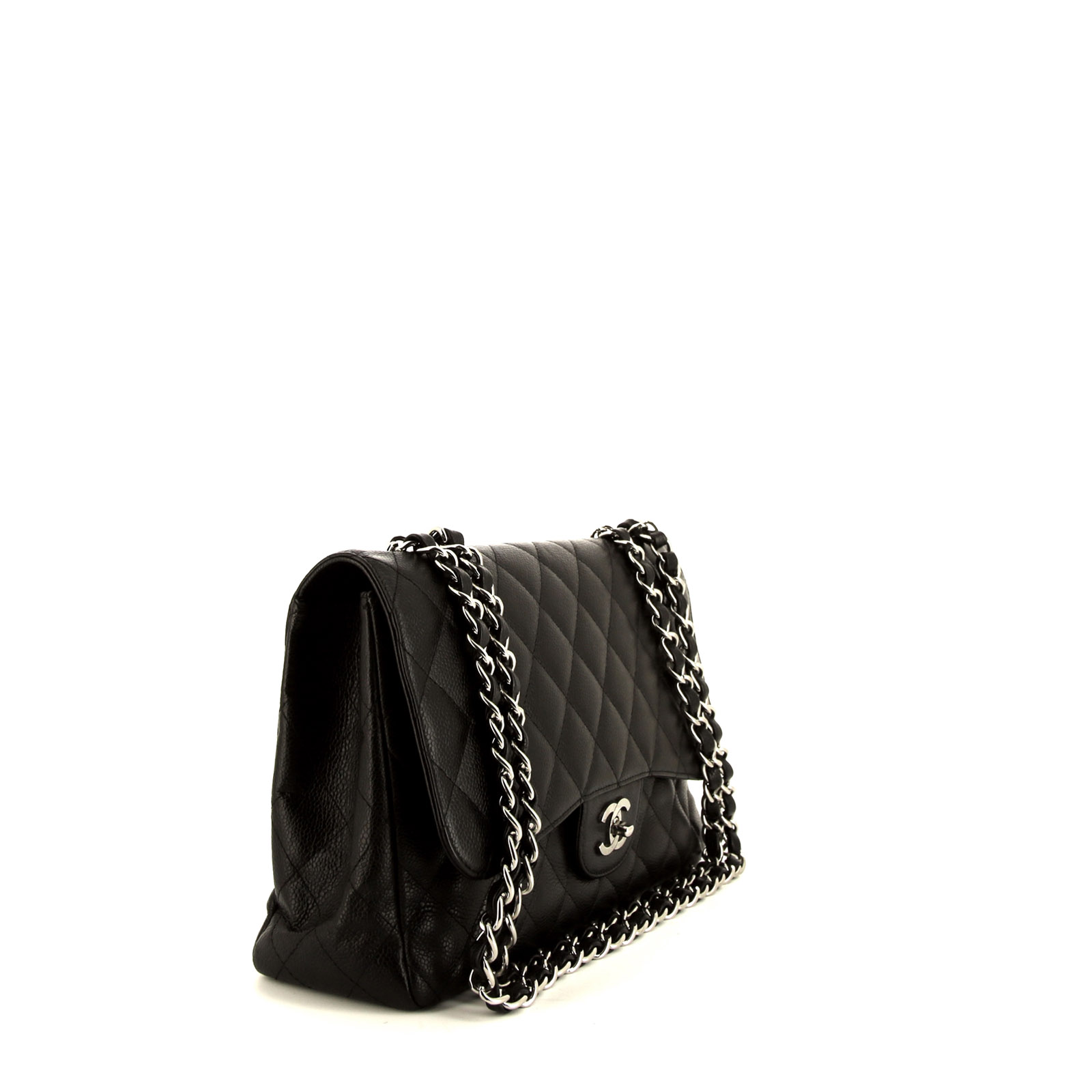 Chanel  Timeless Jumbo shoulder bag  in black quilted grained leather