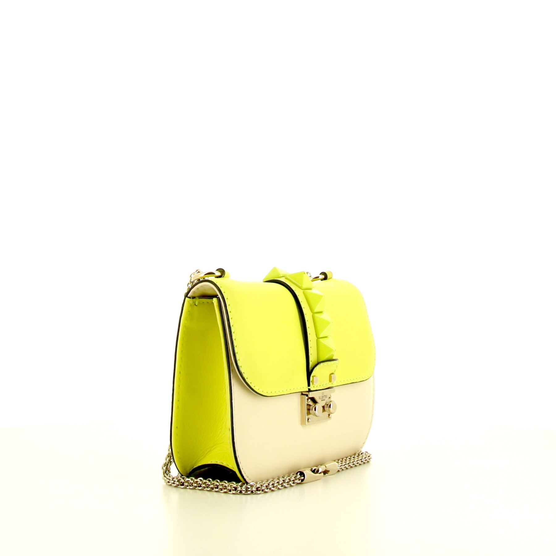 Borsa a tracolla Valentino Rockstud in pelle gialla e beige decorazioni con borchie