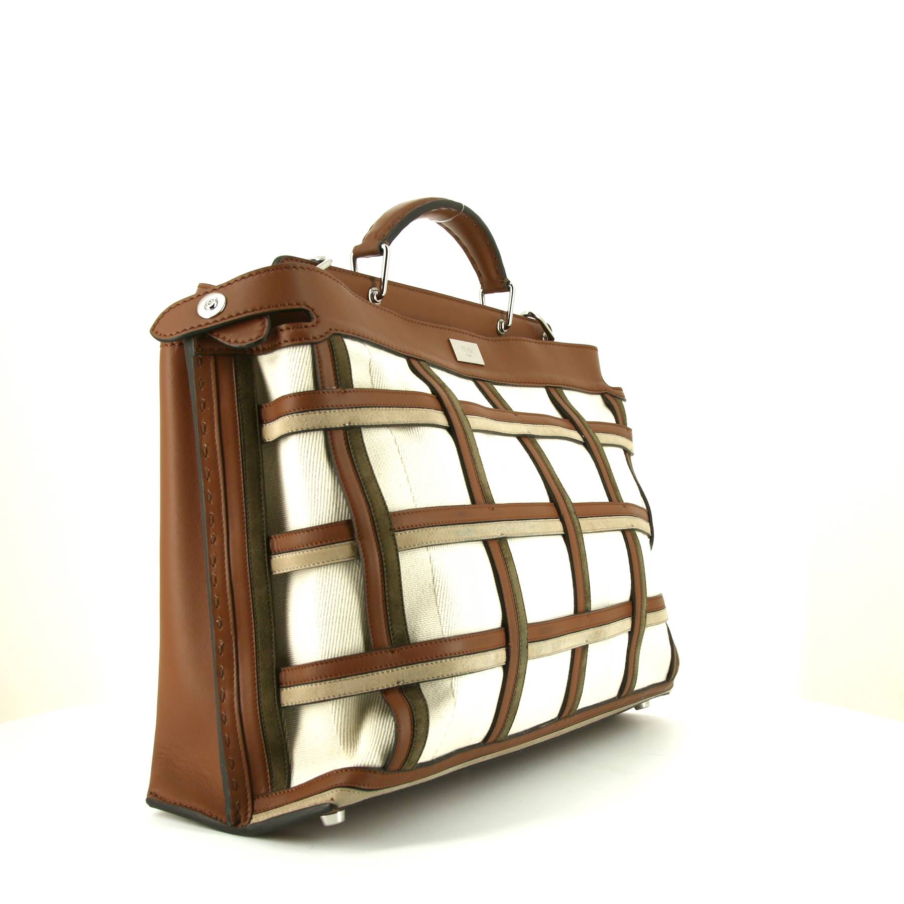 Fendi  Peekaboo large model  handbag  in beige canvas  and beige leather