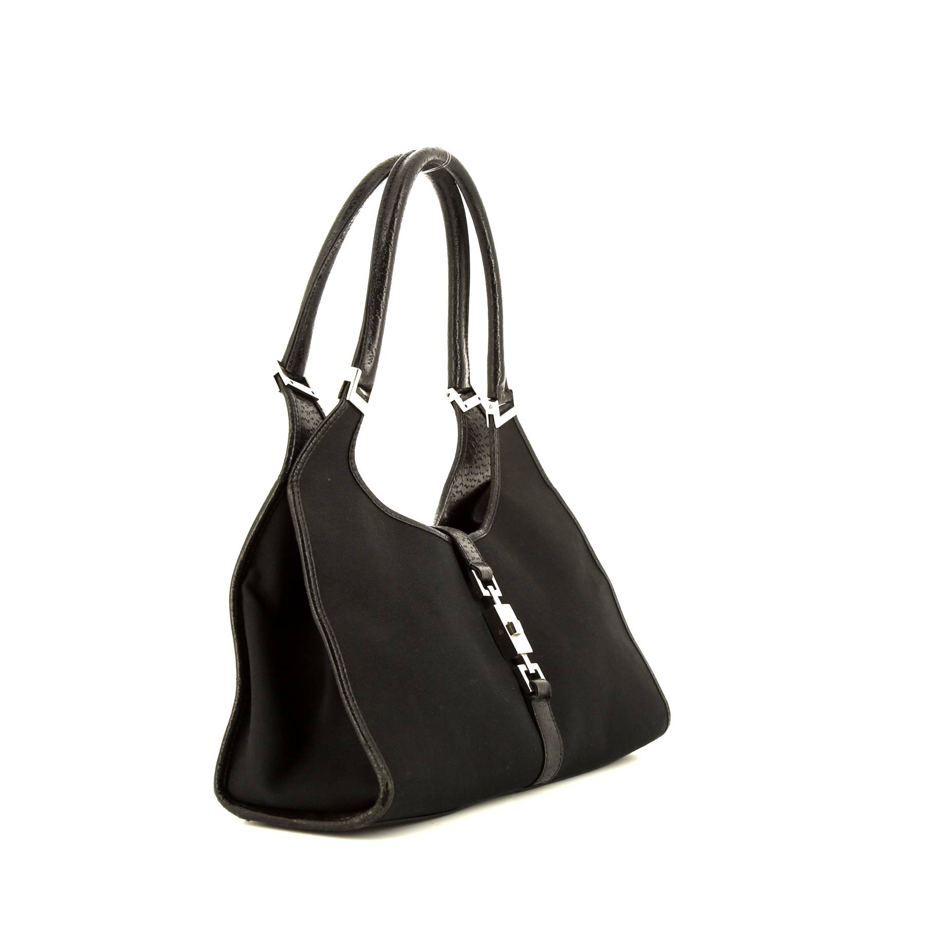 Gucci Bardot bag worn on the shoulder or carried in the hand in black canvas and black leather