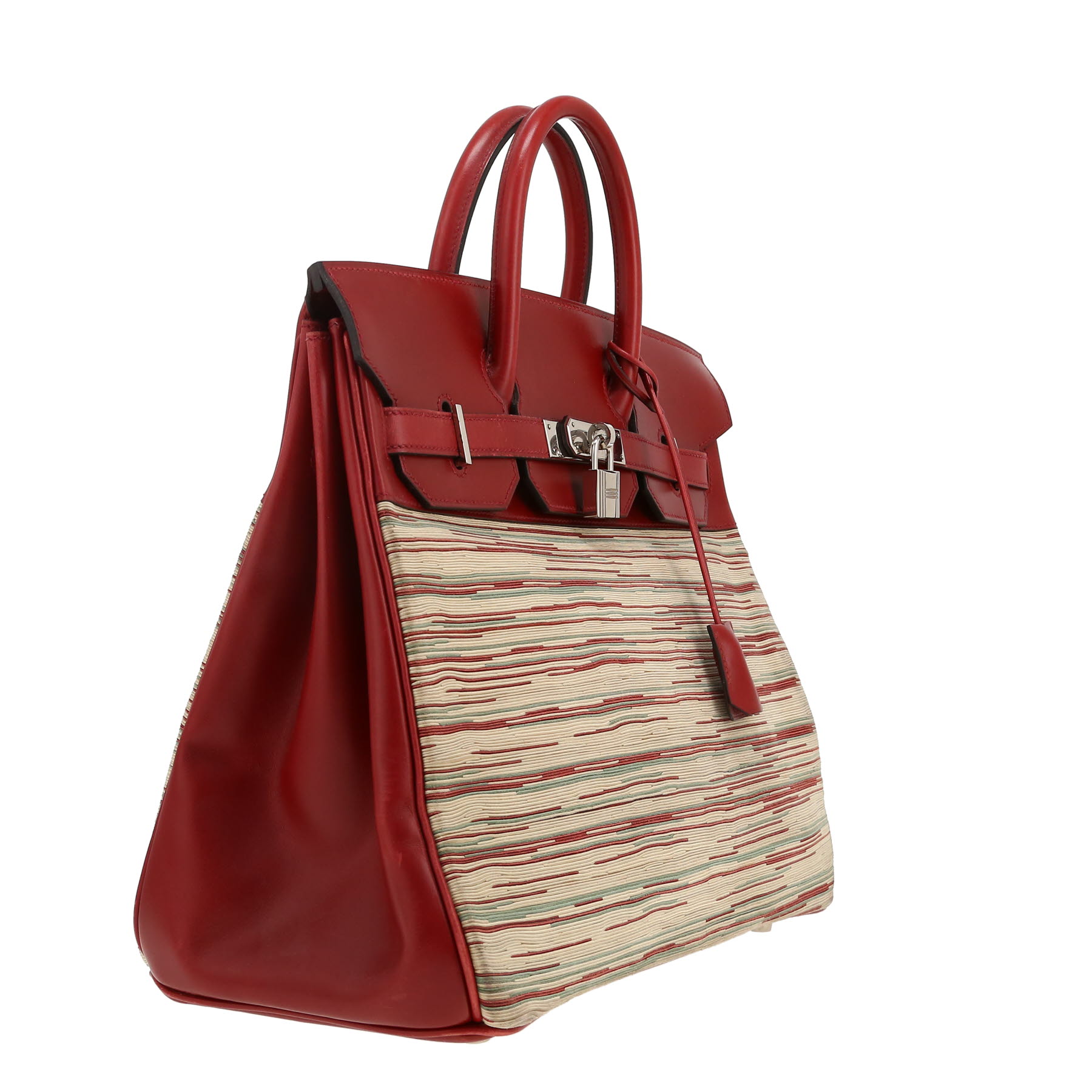 Sac à main Hermes Haut à Courroies en cuir bordeaux et cuir vibrato beige