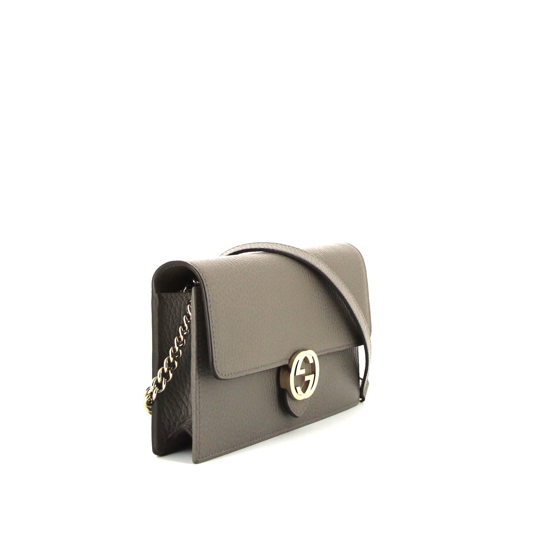 Sac bandoulière Gucci Interlocking G en cuir grainé gris