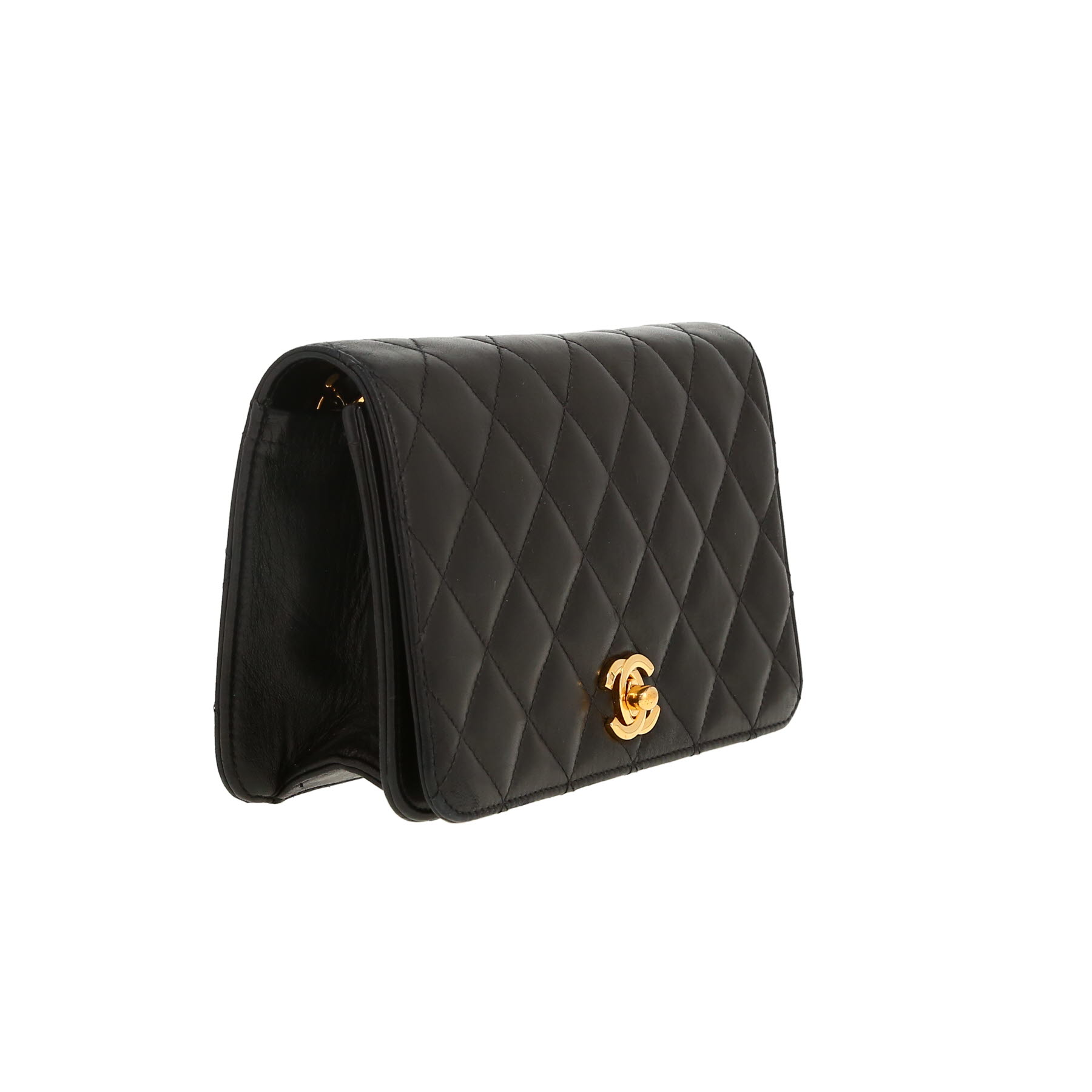 Sac porté épaule ou main Chanel Mademoiselle en cuir matelassé noir
