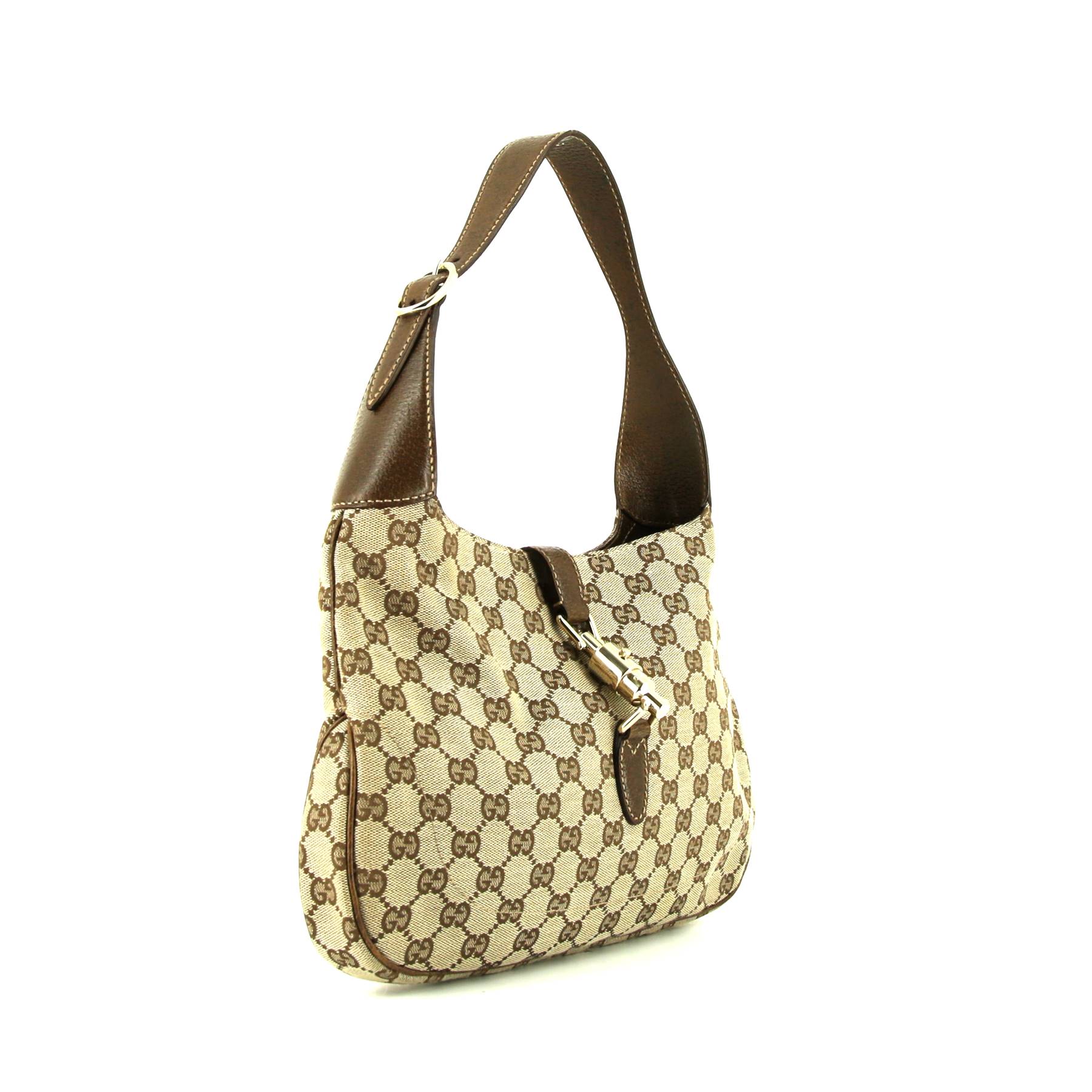 Gucci  Jackie handbag  in beige monogram canvas  and brown leather