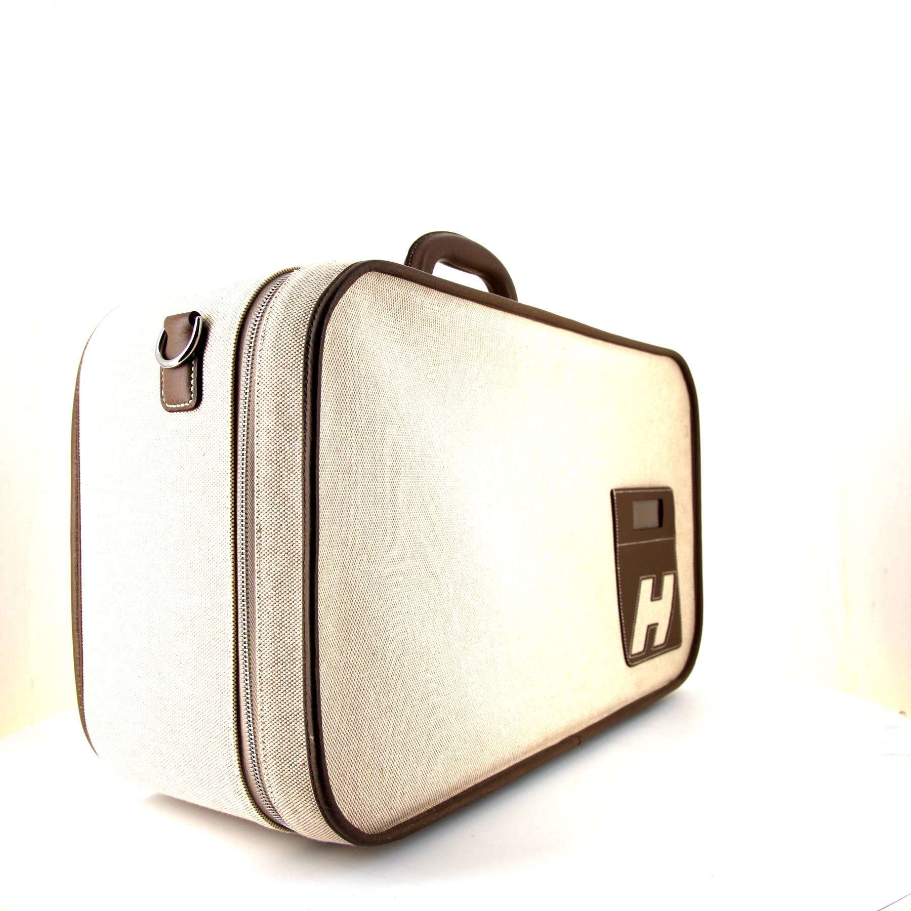 Hermès  Ulysse suitcase  in beige canvas  and etoupe leather