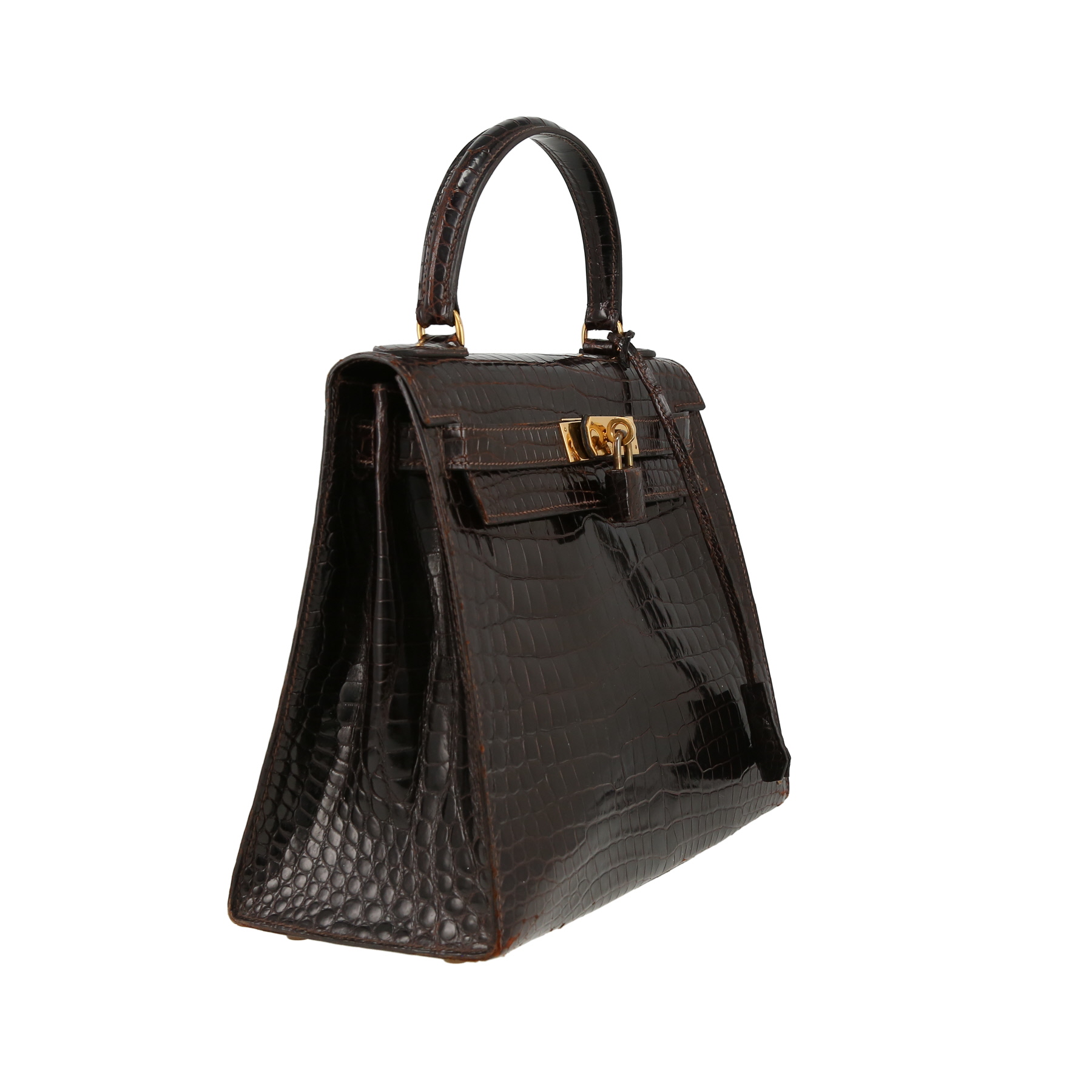 Bolso de mano Hermès  Kelly 28 cm en cocodrilo porosus marrón