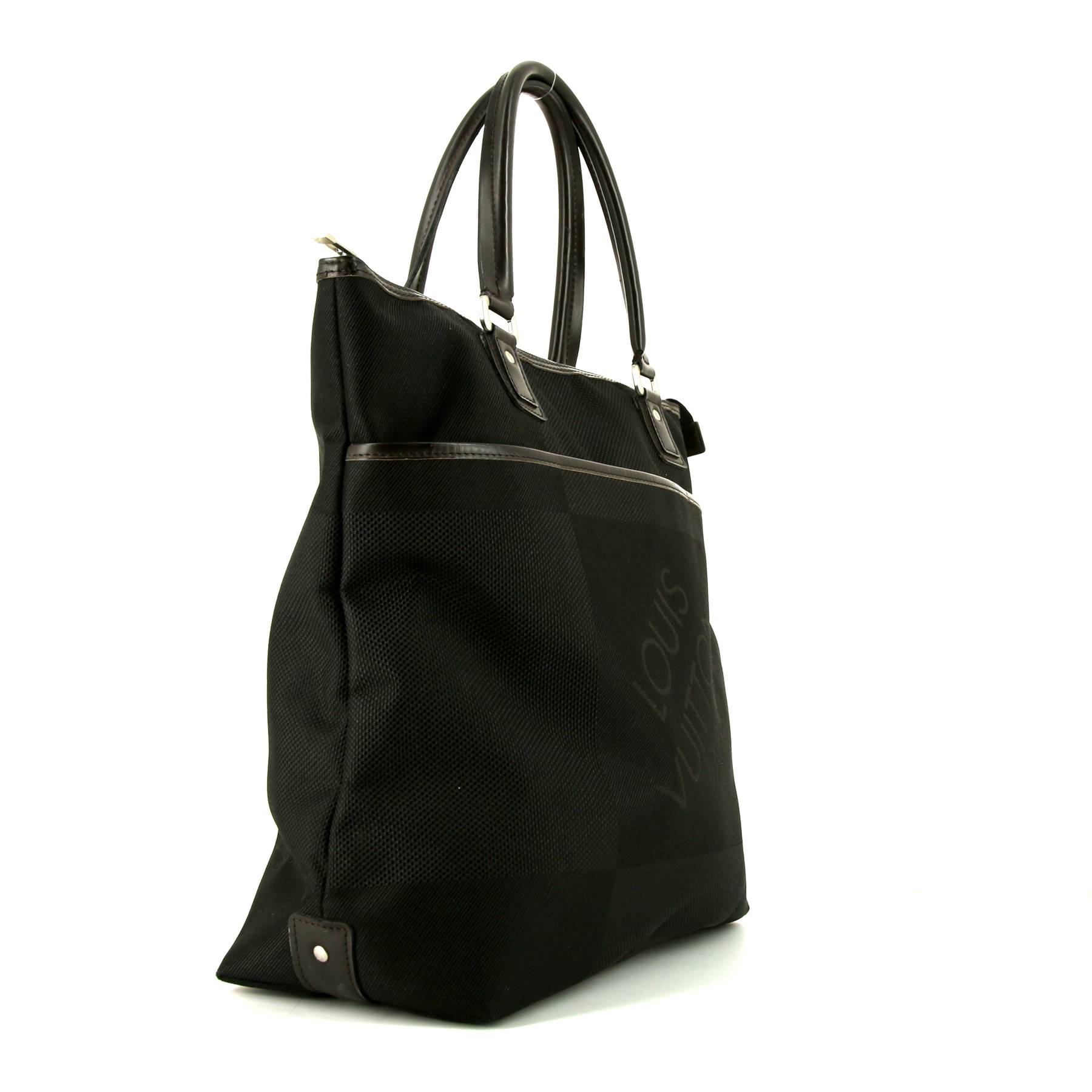 Louis Vuitton shopping bag in black canvas and brown leather