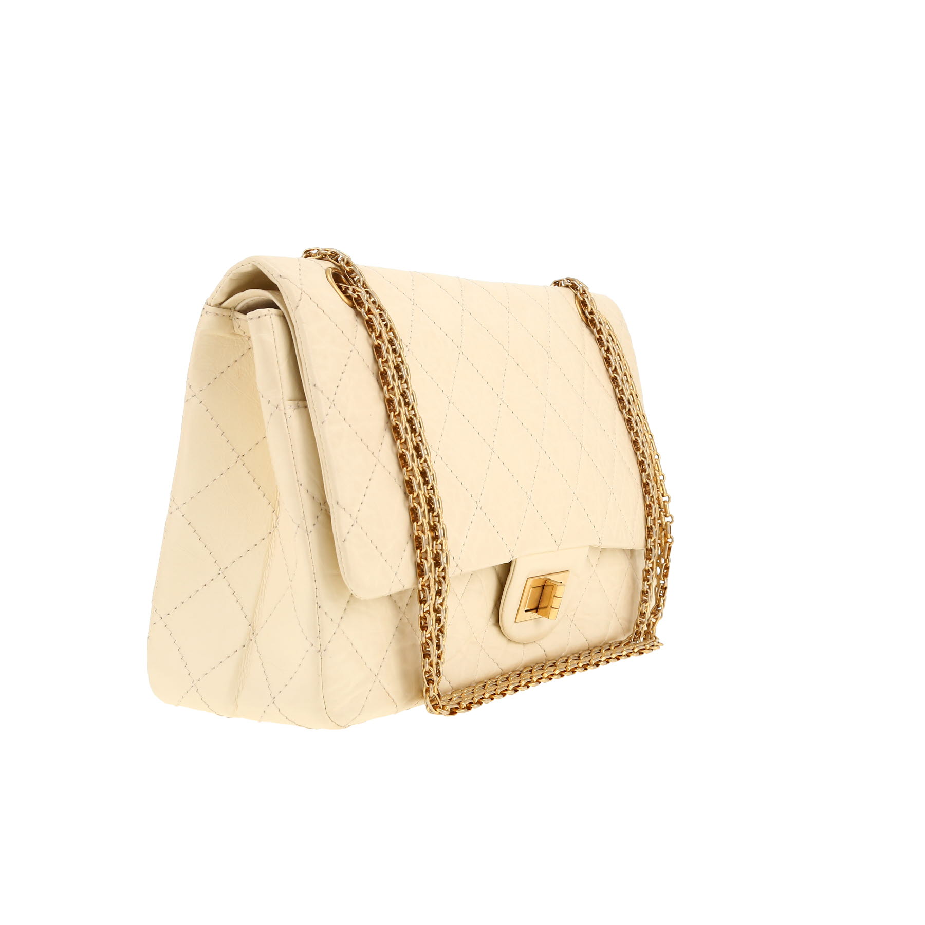 Sac bandoulière Chanel 2.55 en cuir matelassé crème