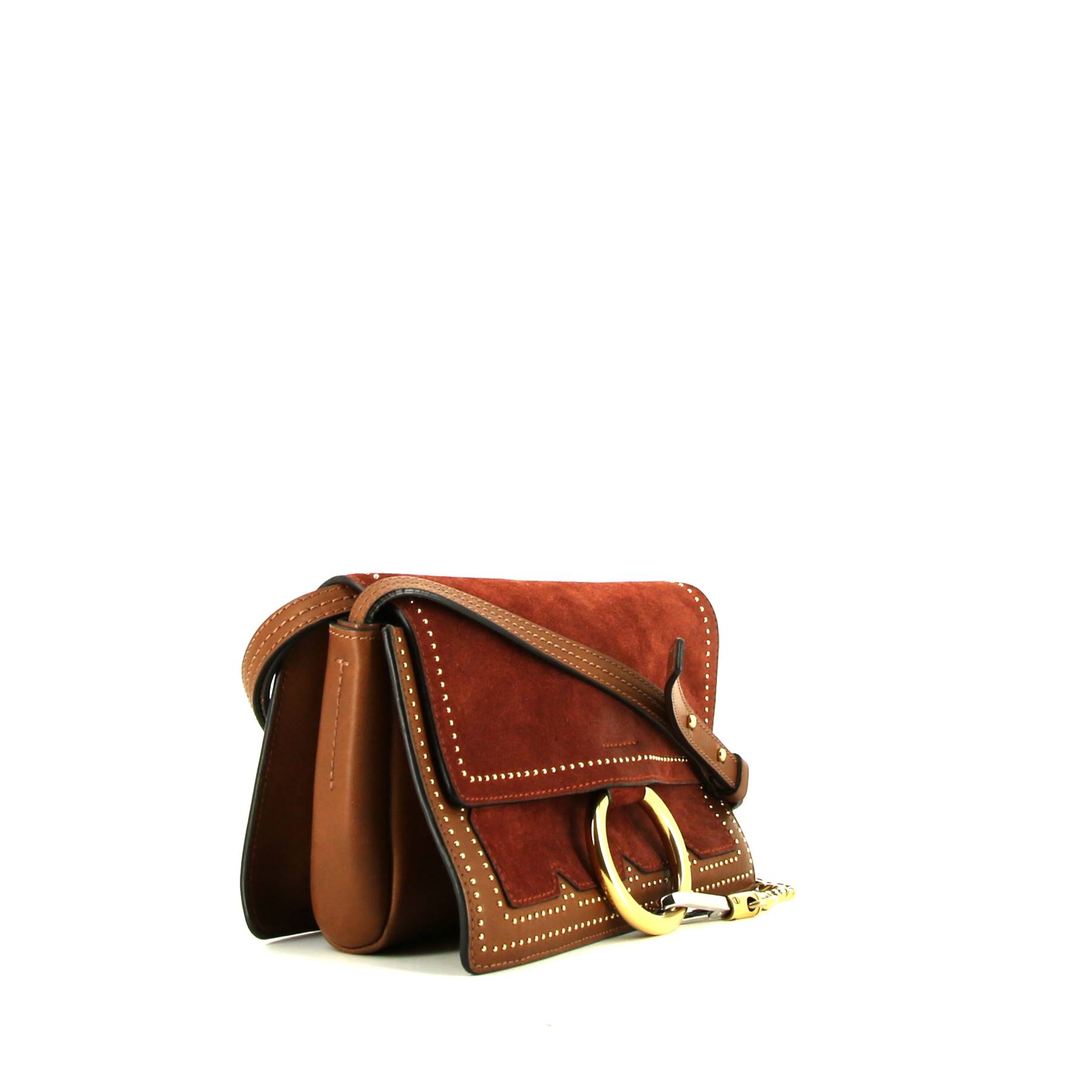 Chloé Faye handbag in brown leather and burgundy suede