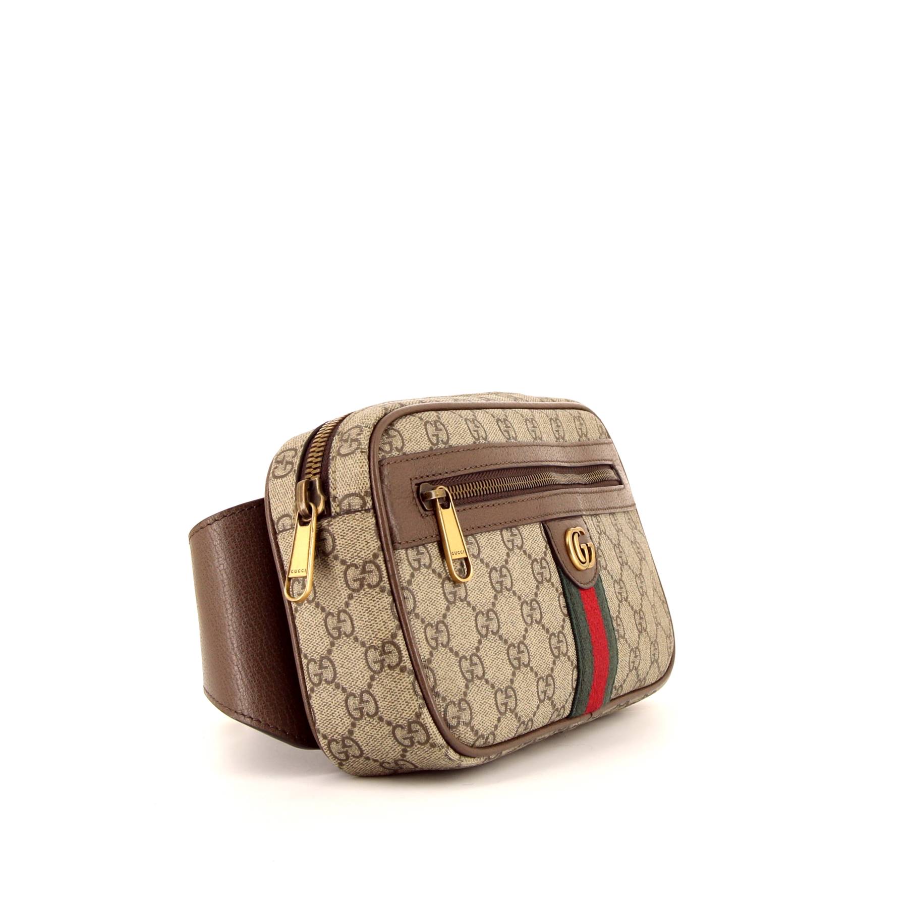 Pochette-ceinture Gucci en toile monogram enduite beige et cuir marron