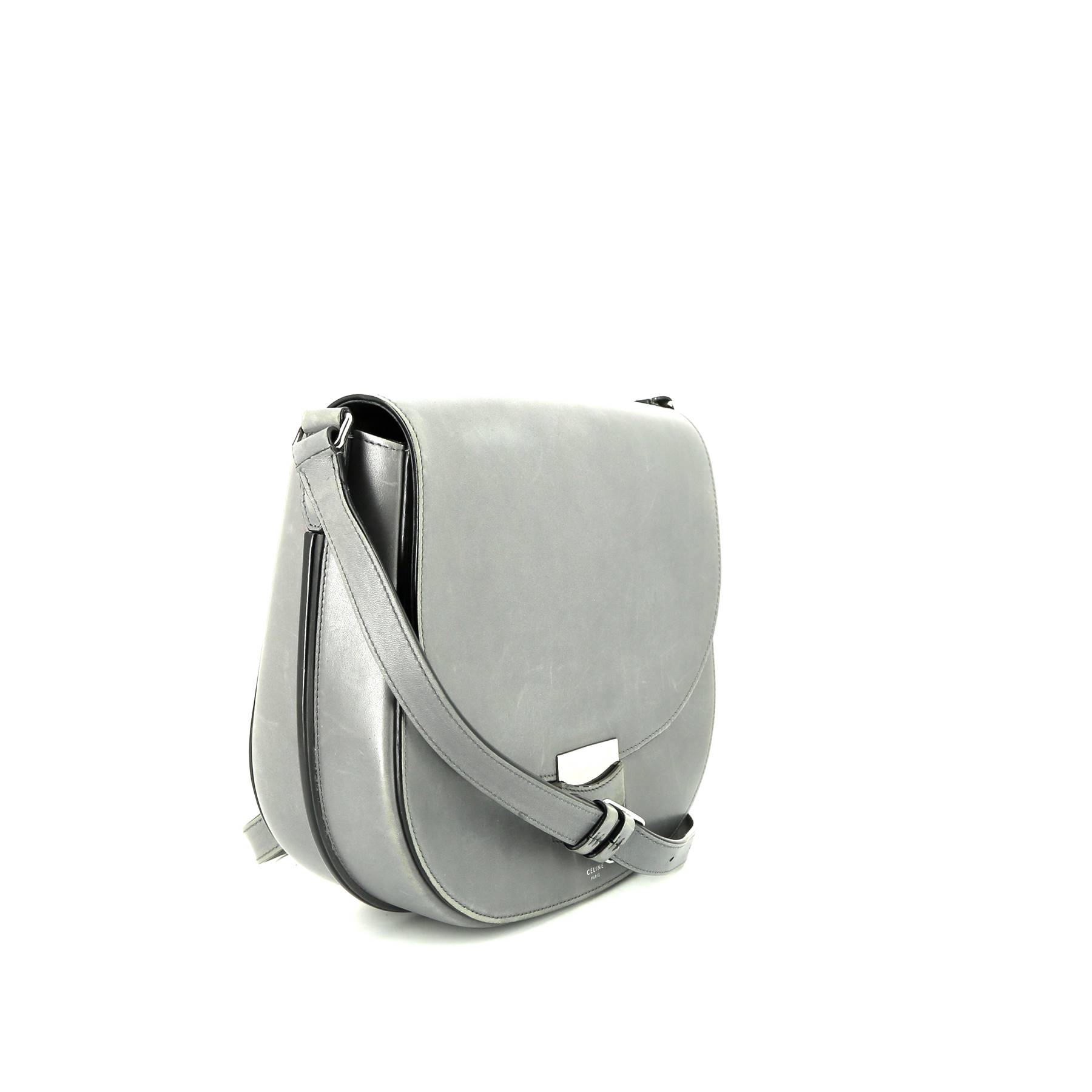 Sac bandoulière Céline Trotteur grand modèle en cuir gris