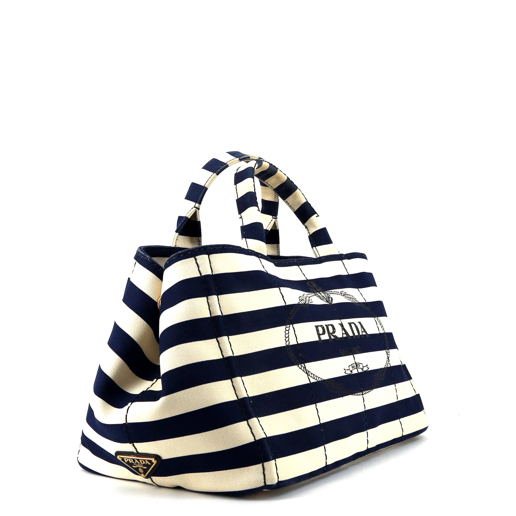 Prada Canapa shopping bag in navy blue and white bicolor canvas