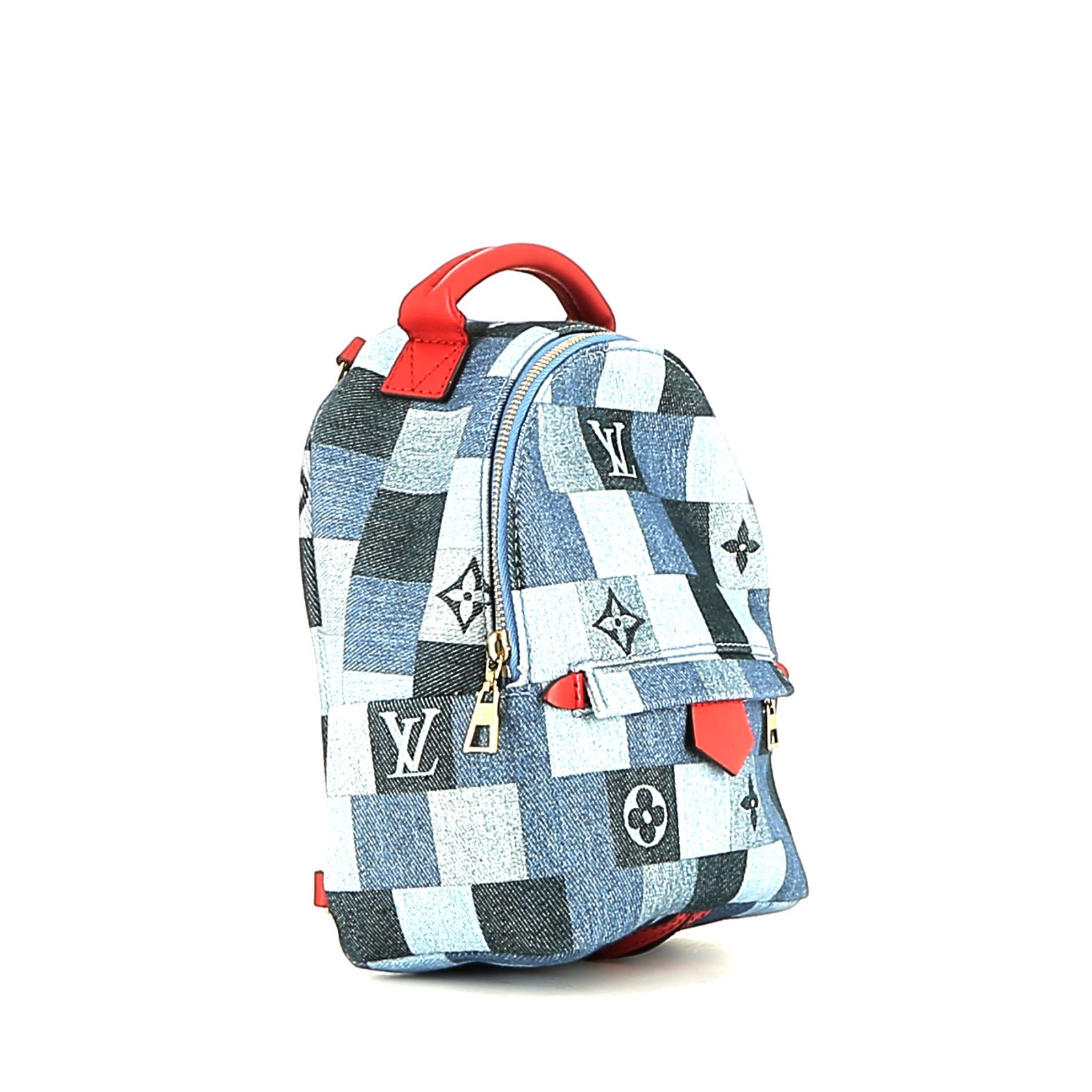 Louis Vuitton  Palm Springs Backpack Mini backpack  in blue denim canvas  and red leather