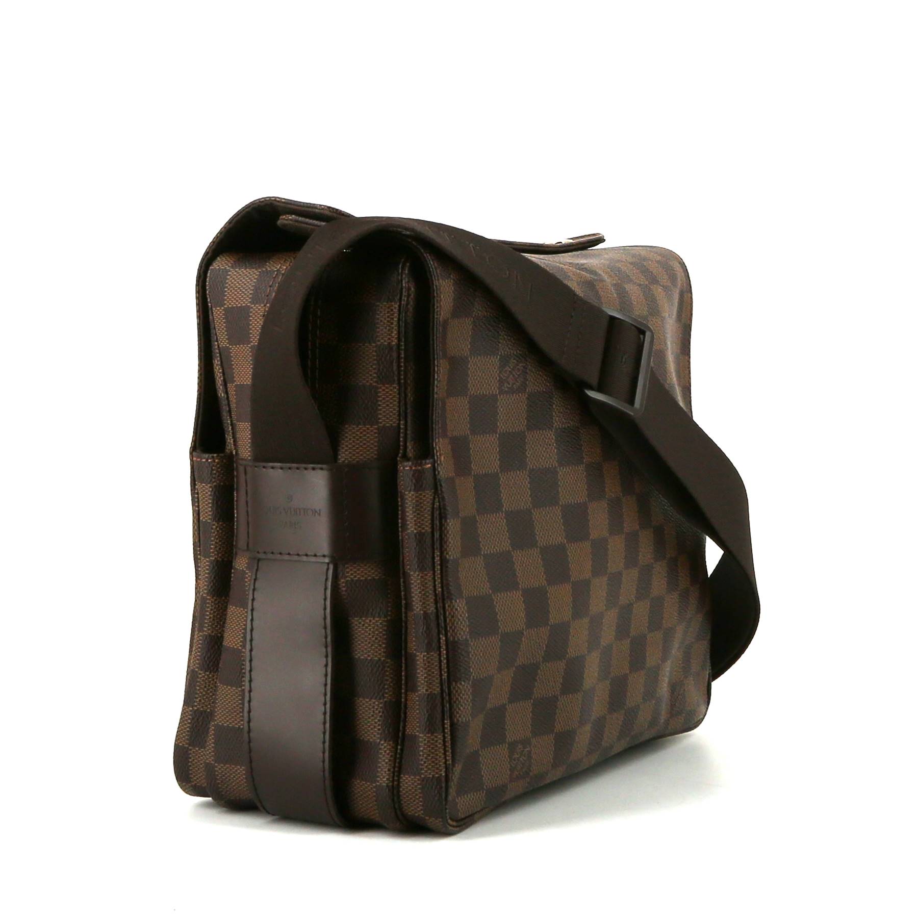 Borsa a tracolla Louis Vuitton Naviglio in tela cerata con motivo a scacchi marrone e pelle marrone