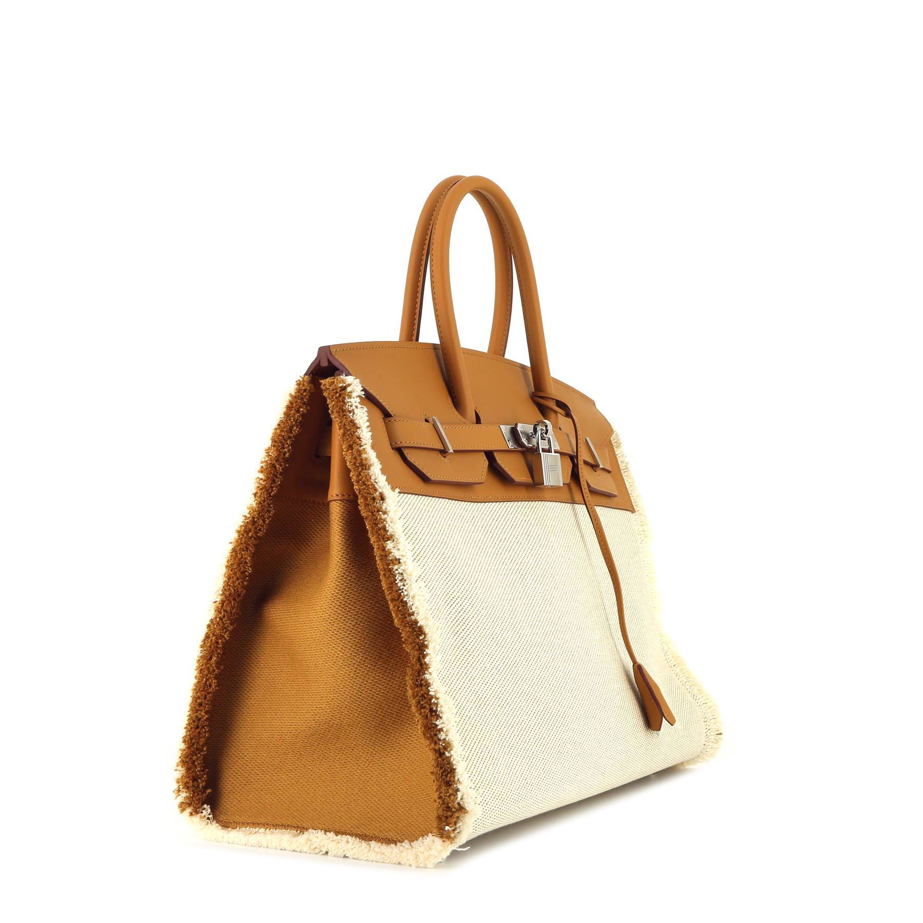 Sac à main Hermes Birkin 35 cm Fray Fray en toile beige et cuir beige Sésame